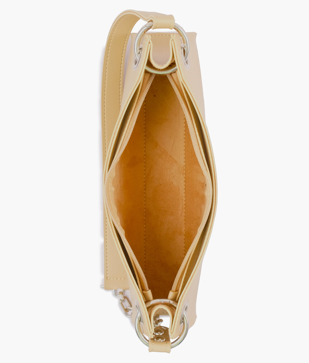 Interior of Off-white elongated chain handle purse viewed from above