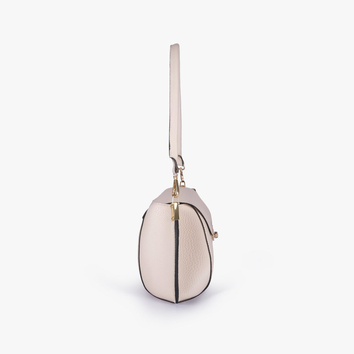 Side profile of Off-white pebble baguette bag