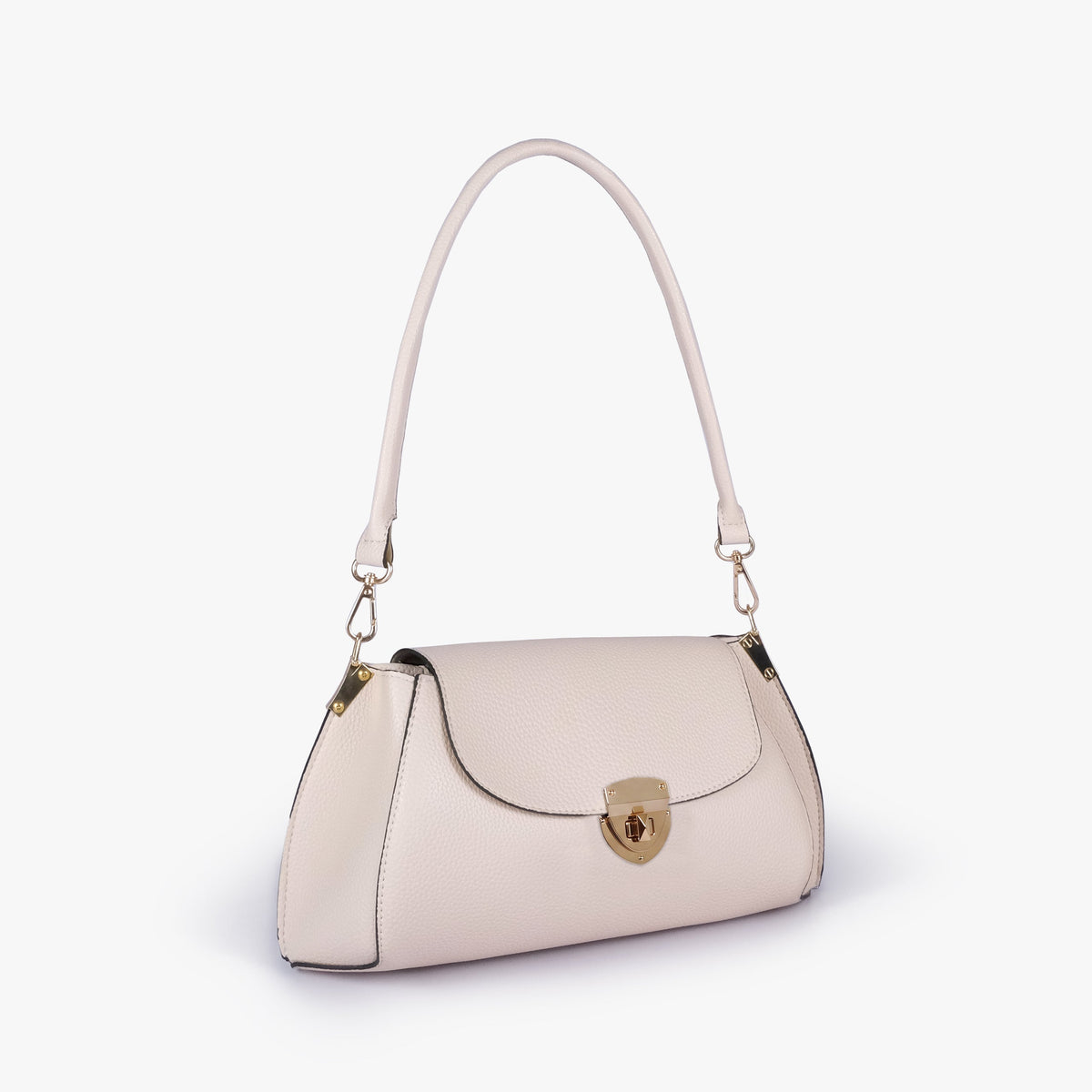 Off-white pebble baguette bag in three-quarter view