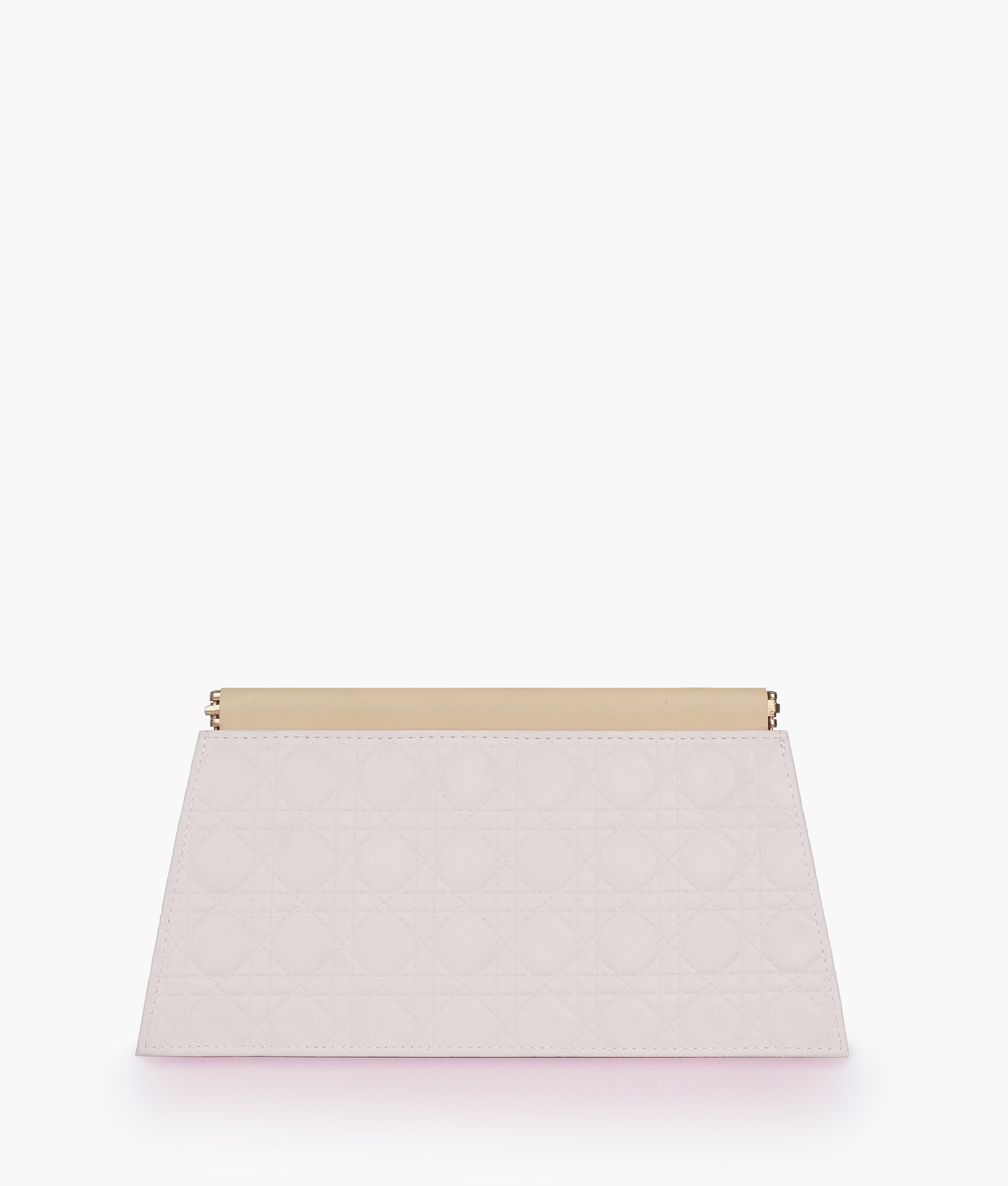 Off-white quilted evening clutch with snap closure