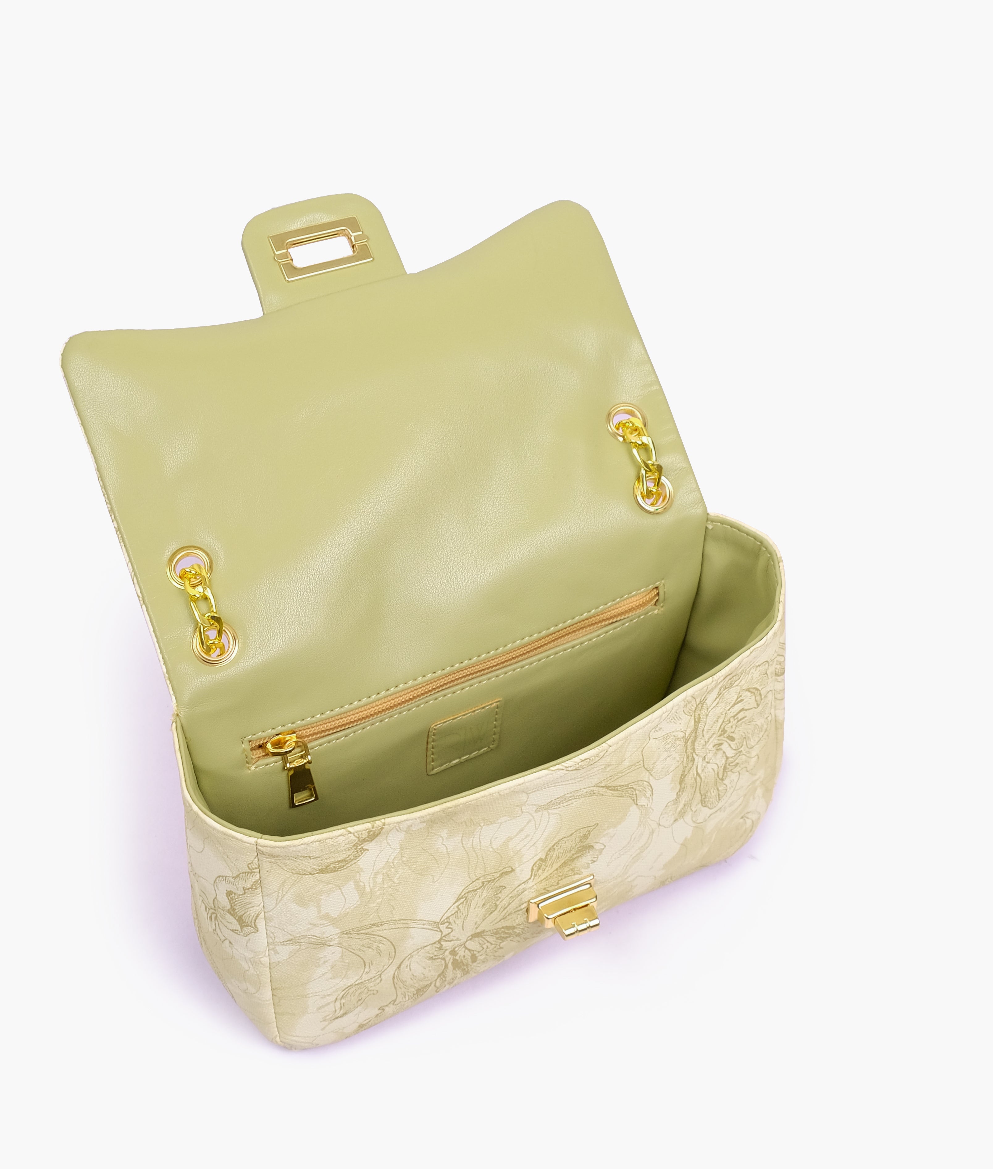 Olive green printed mini bag with chain
