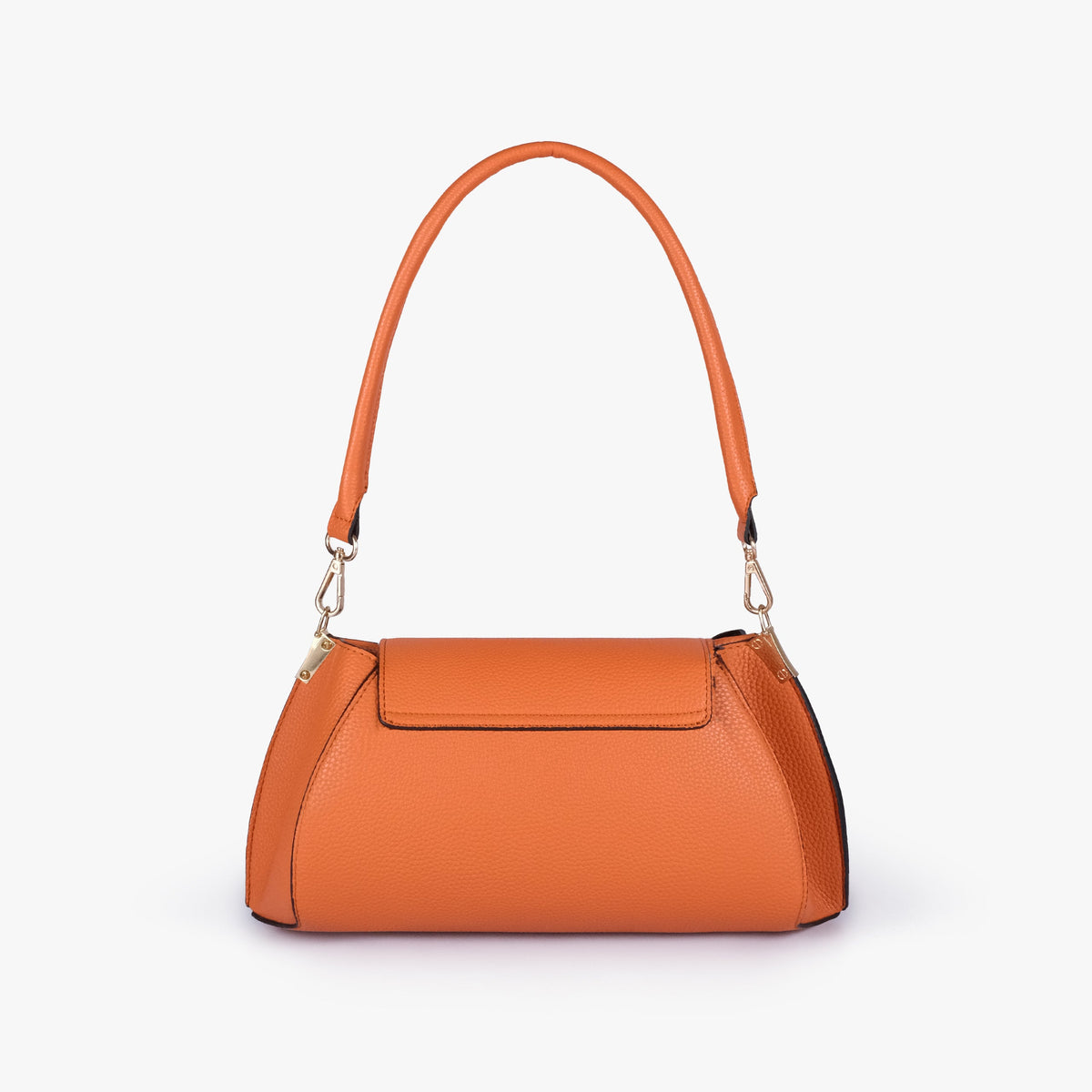Back view of Orange pebble baguette bag with exterior slip pocket