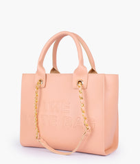 Peach chain handle tote