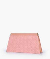Peach quilted evening clutch with snap closure