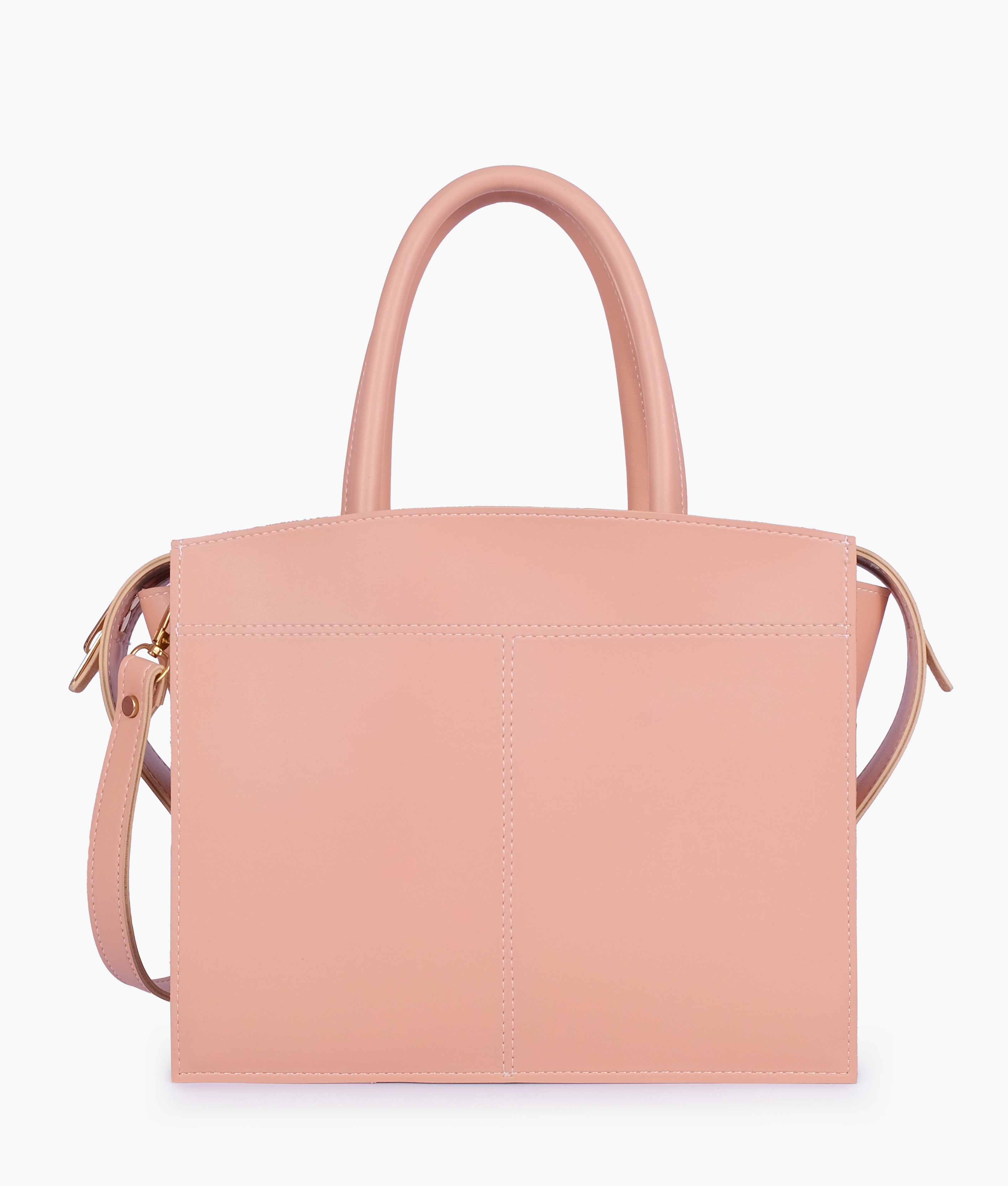 Peach trapeze top-handle bag