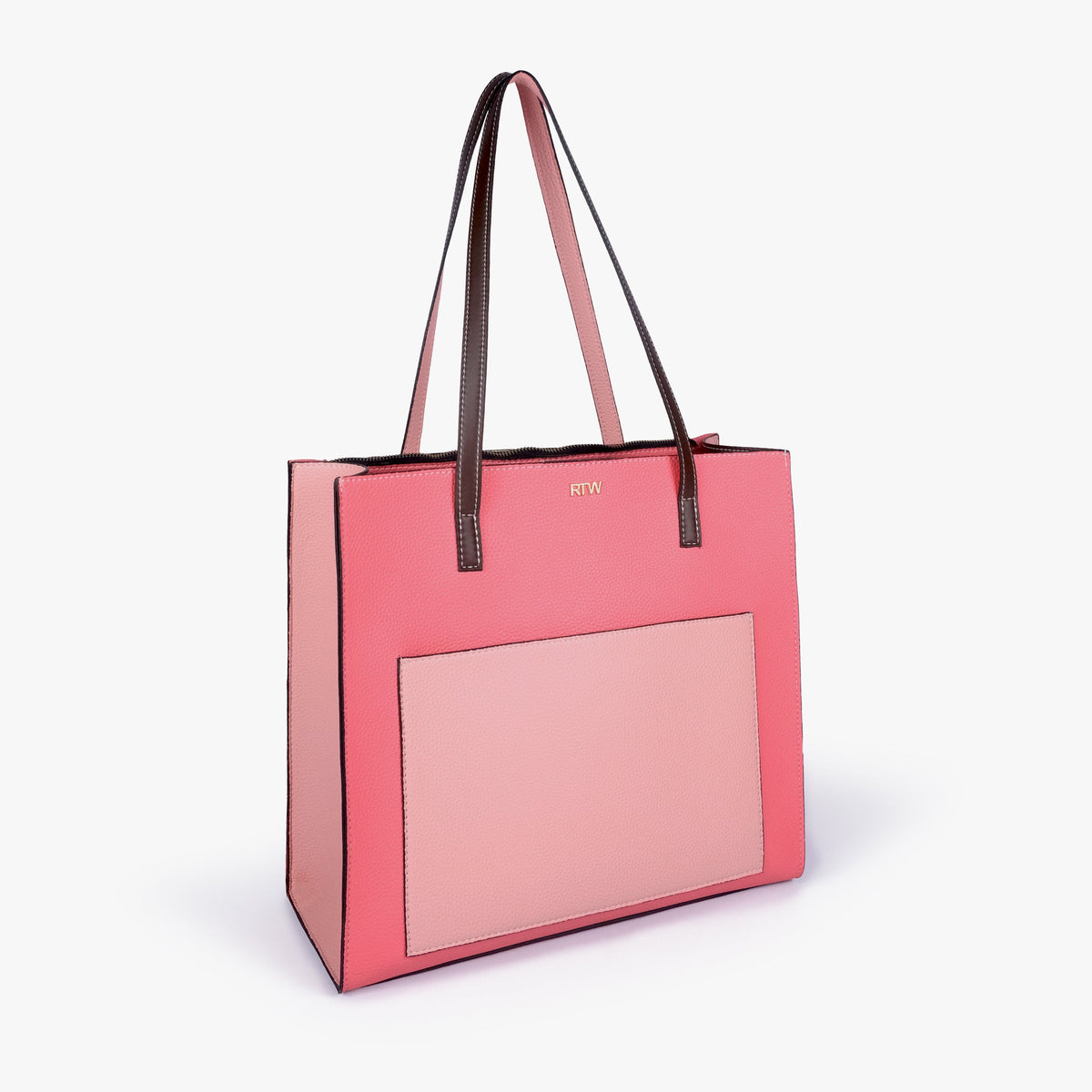 Petal color blocking tote in three-quarter view