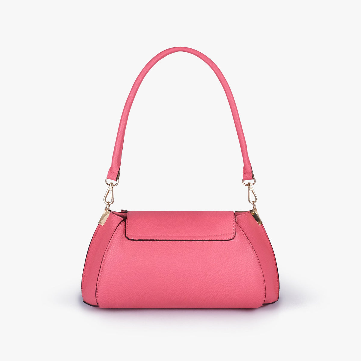 Back view of Raspberry pink pebble baguette bag with exterior slip pocket