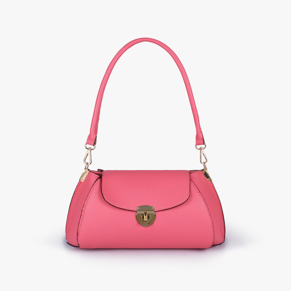 Front view of Raspberry pink pebble baguette bag