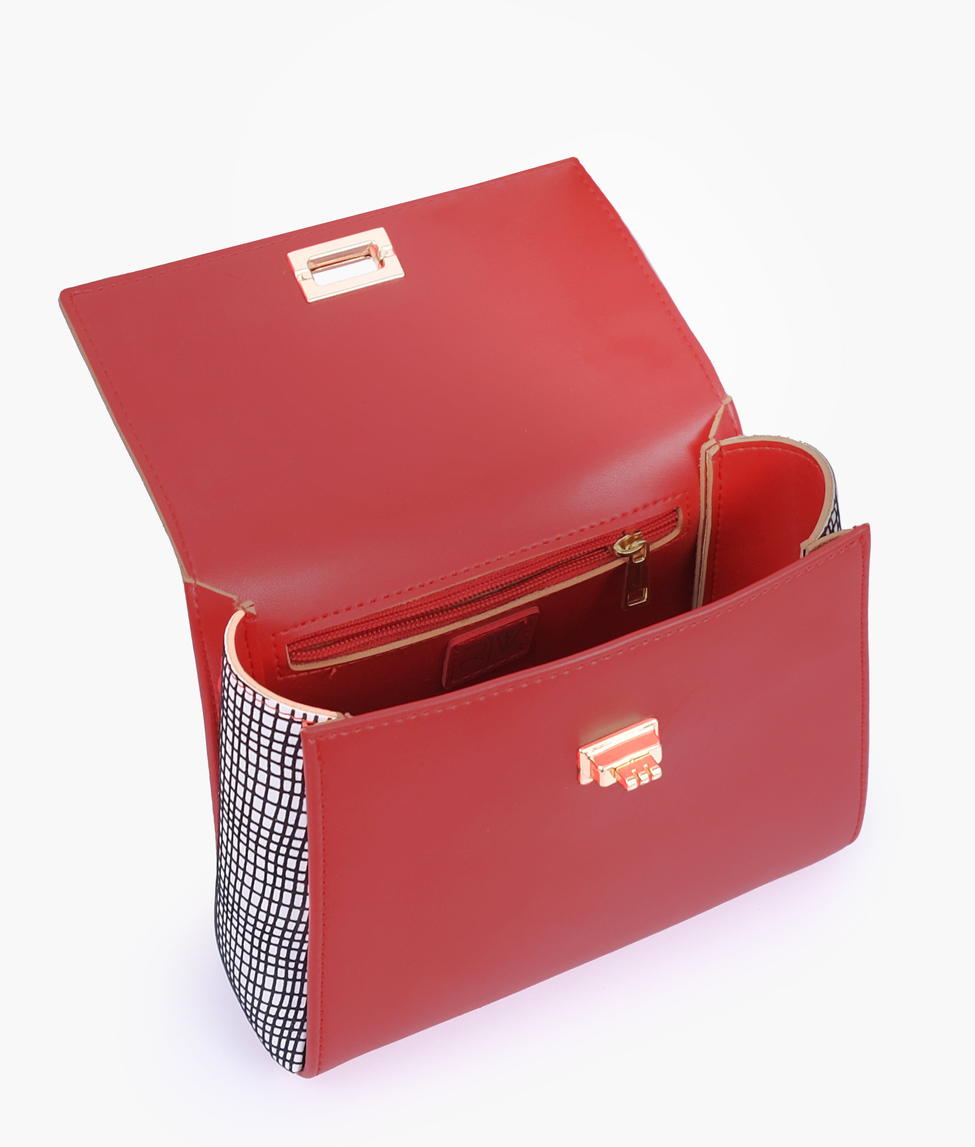 Red criss-cross top-handle bag