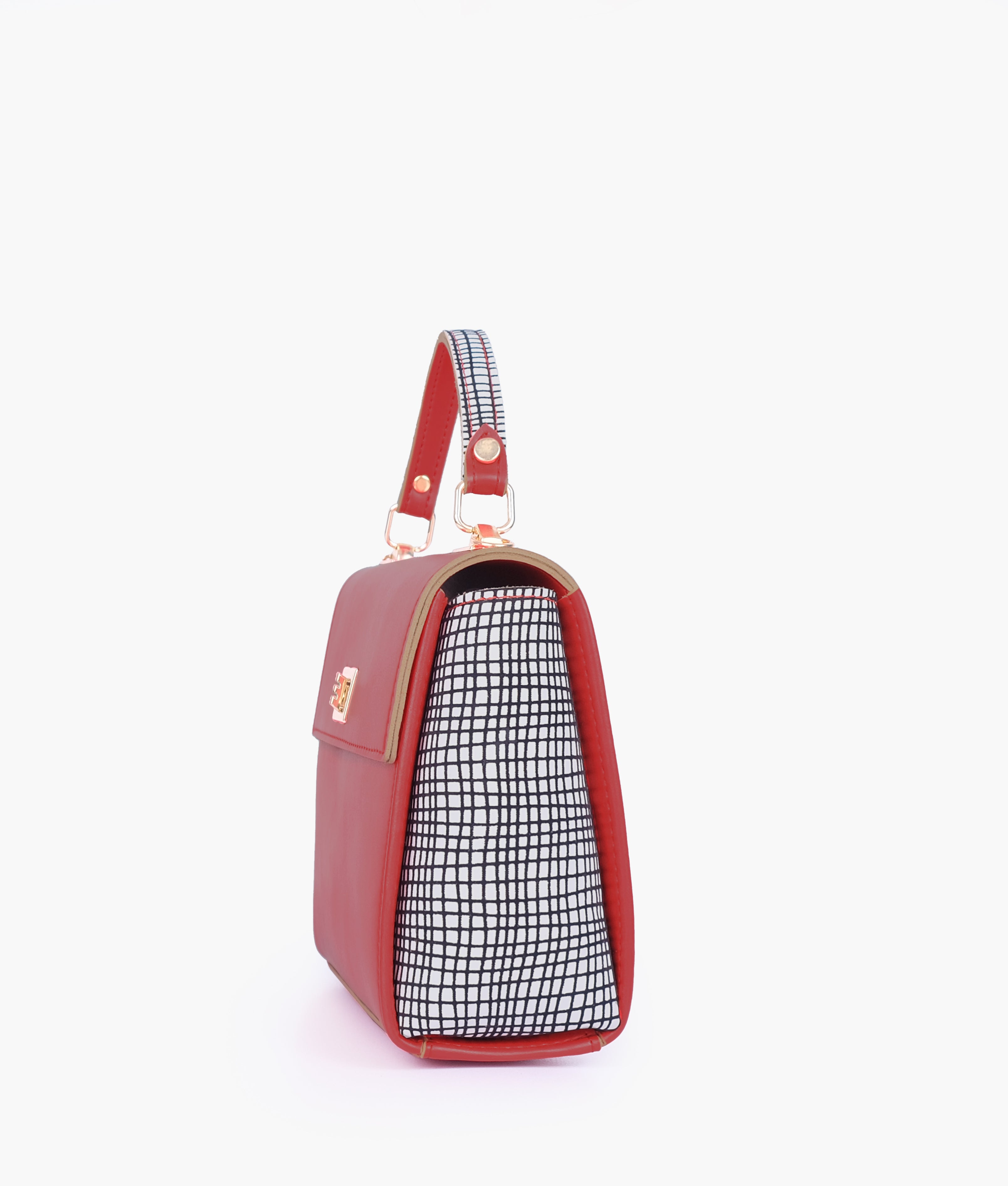 Red criss-cross top-handle bag