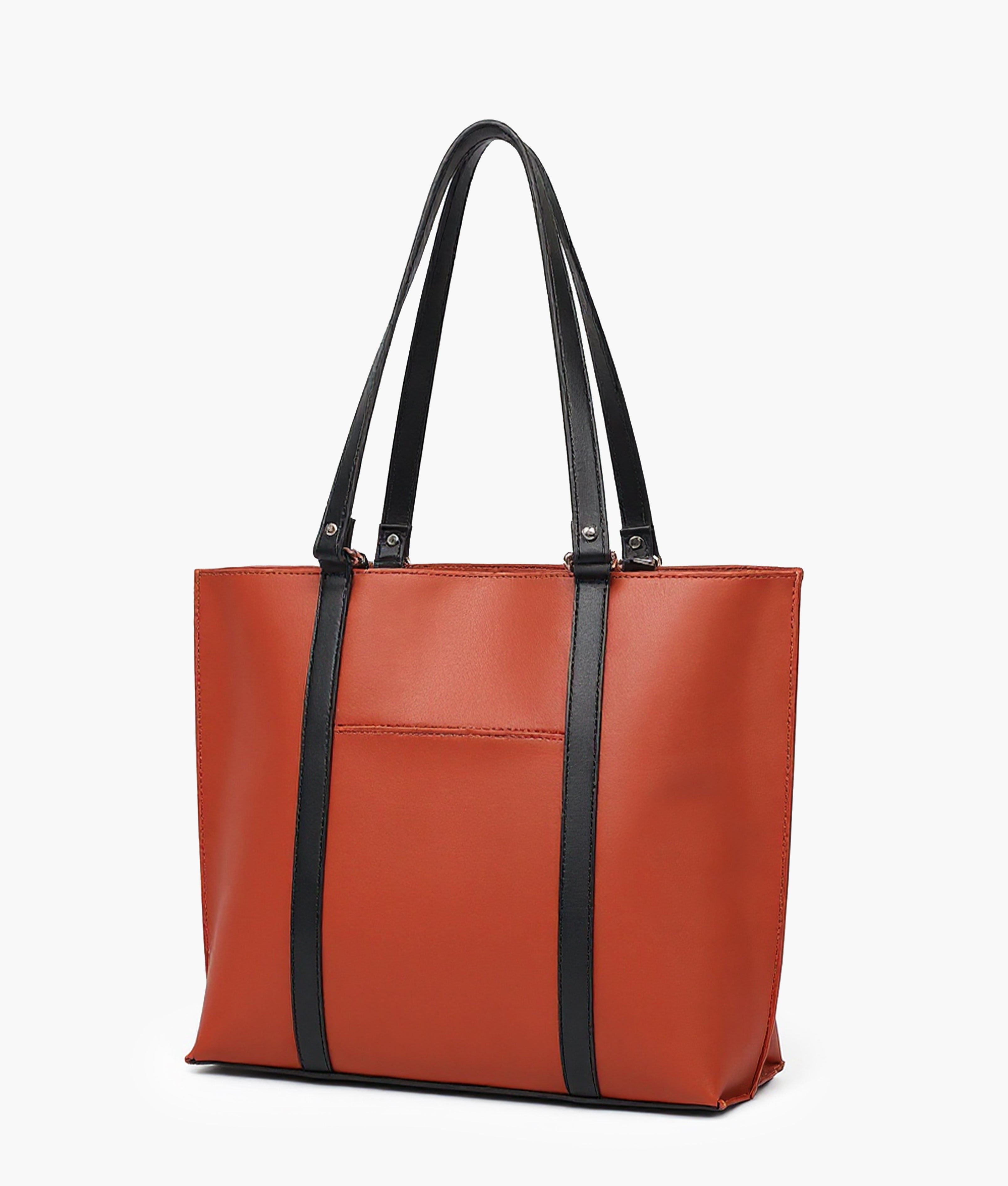 Rust and black double-handle tote bag