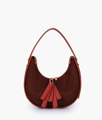 Rust suede crescent hobo bag