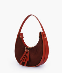 Rust suede crescent hobo bag