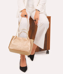 Sandy metallic handle shoulder bag