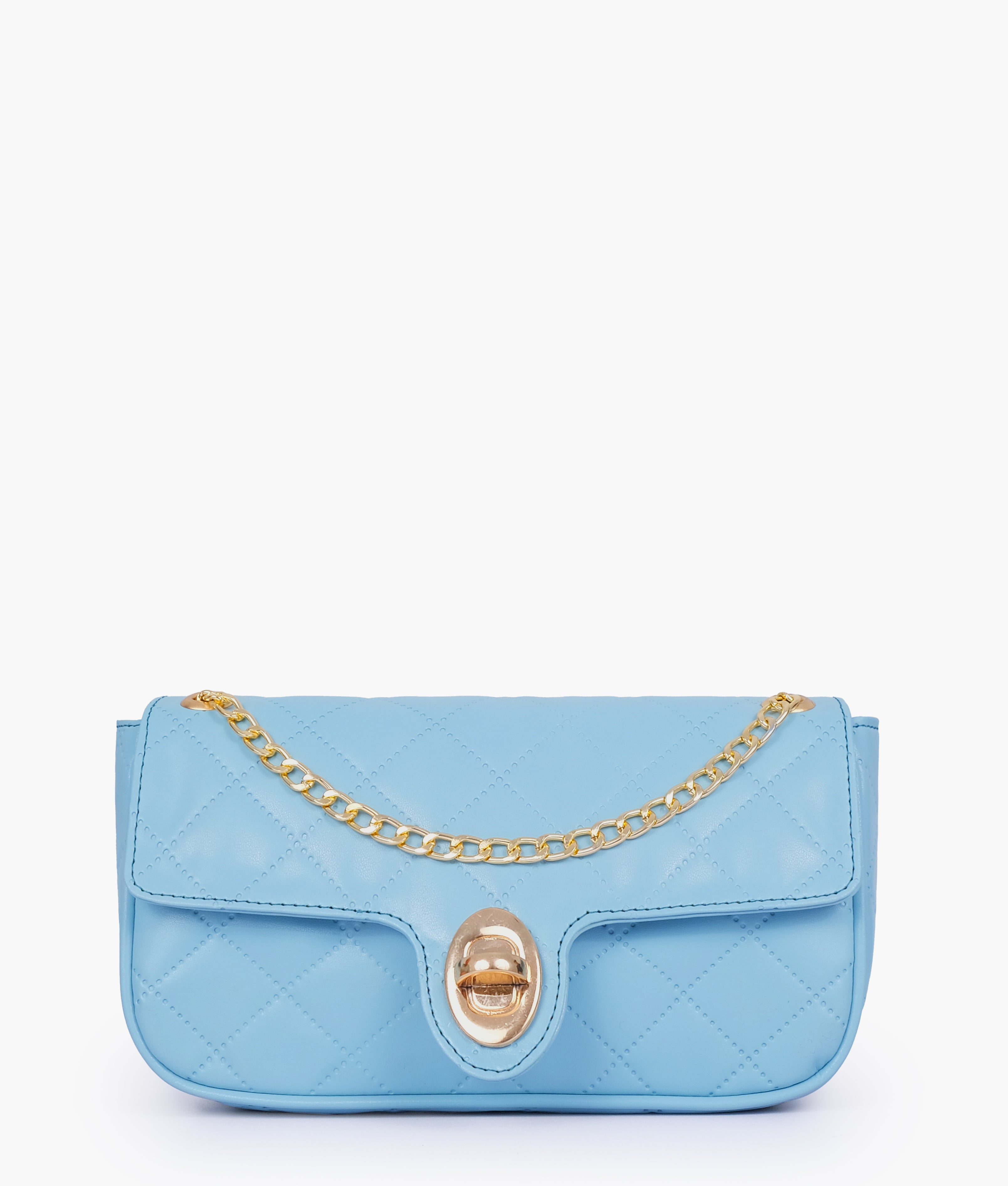 Sky blue quilted small shoulder bag with chain