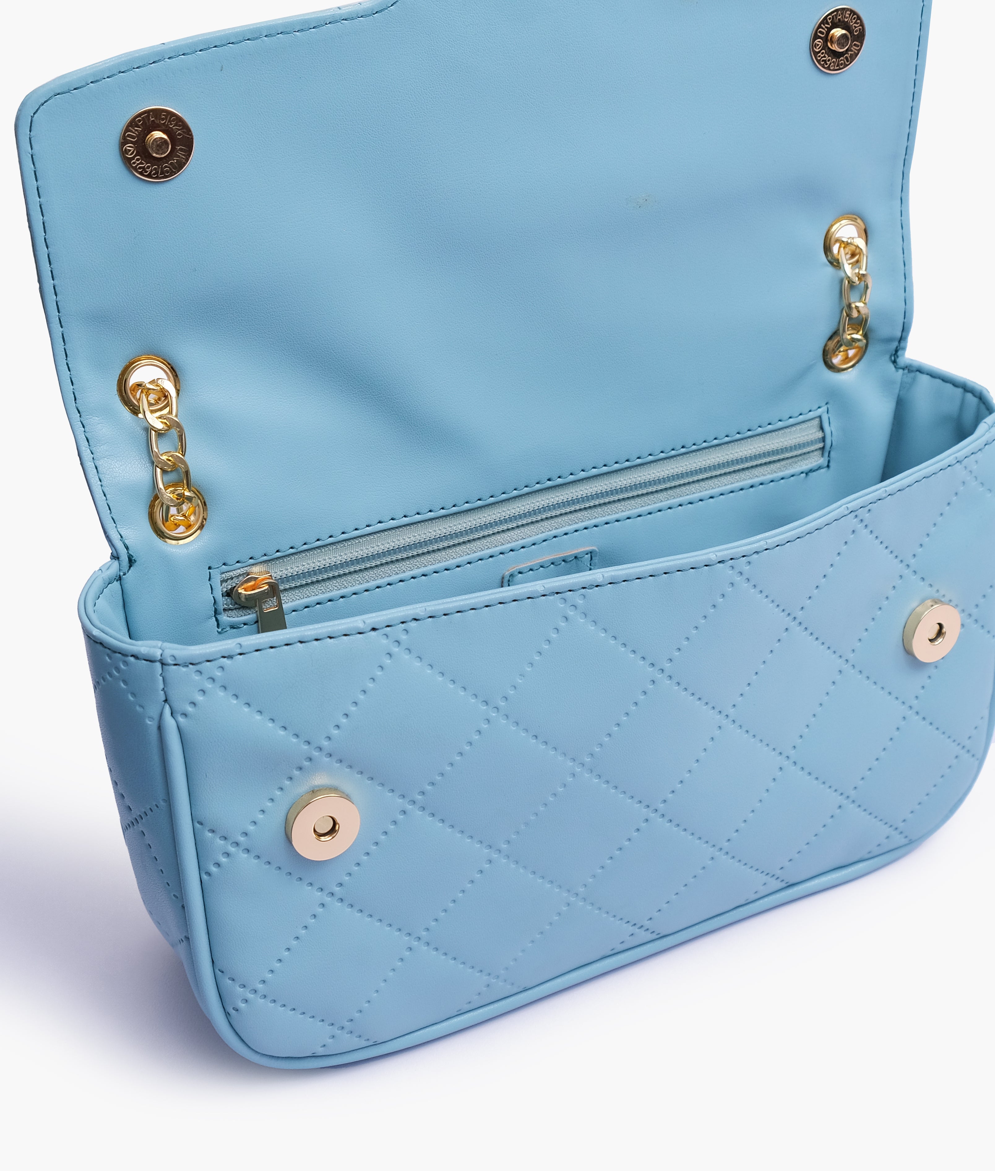 Sky blue quilted small shoulder bag with chain