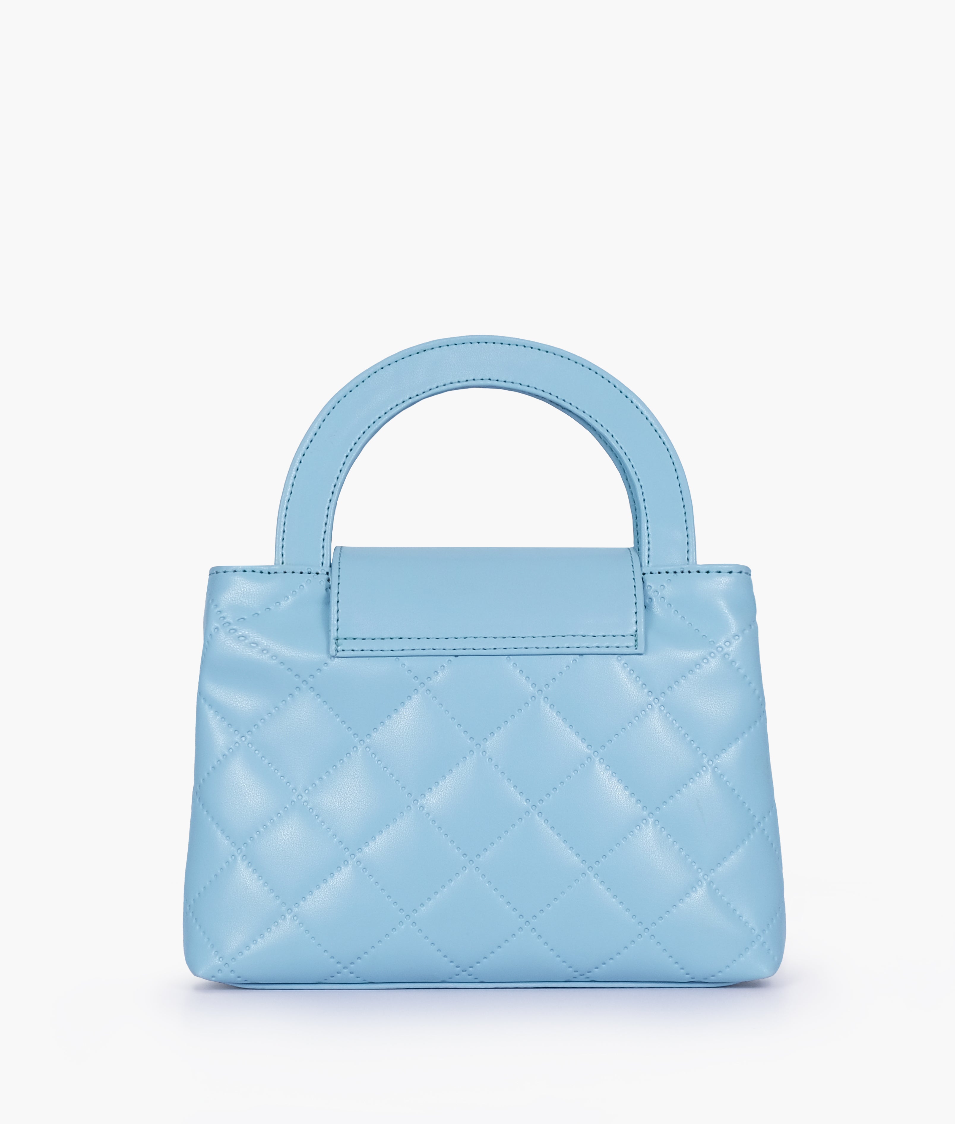 Sky blue flap quilted bag with top handle