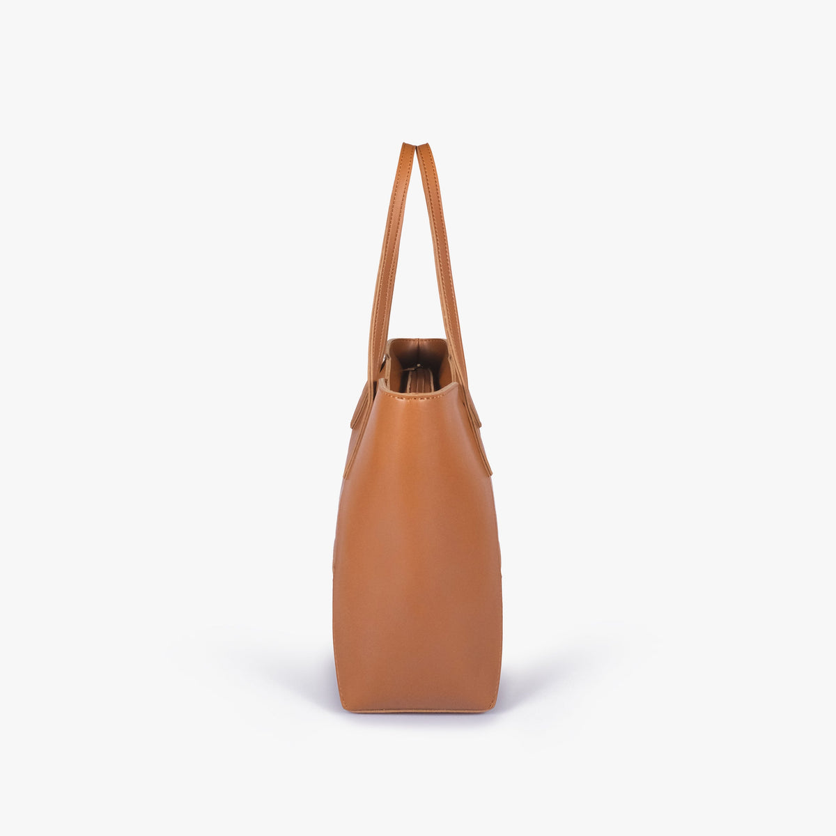 Side profile of Tan Arc tote bag