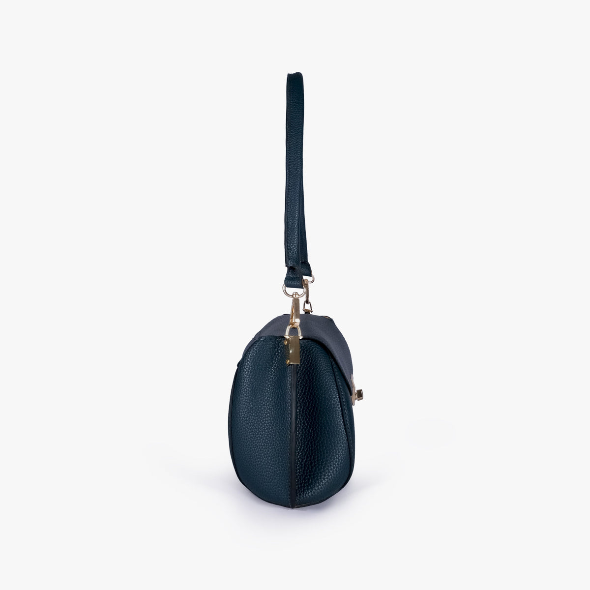 Side profile of Teal pebble baguette bag