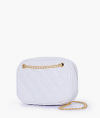 White quilted rectangle cross-body bag