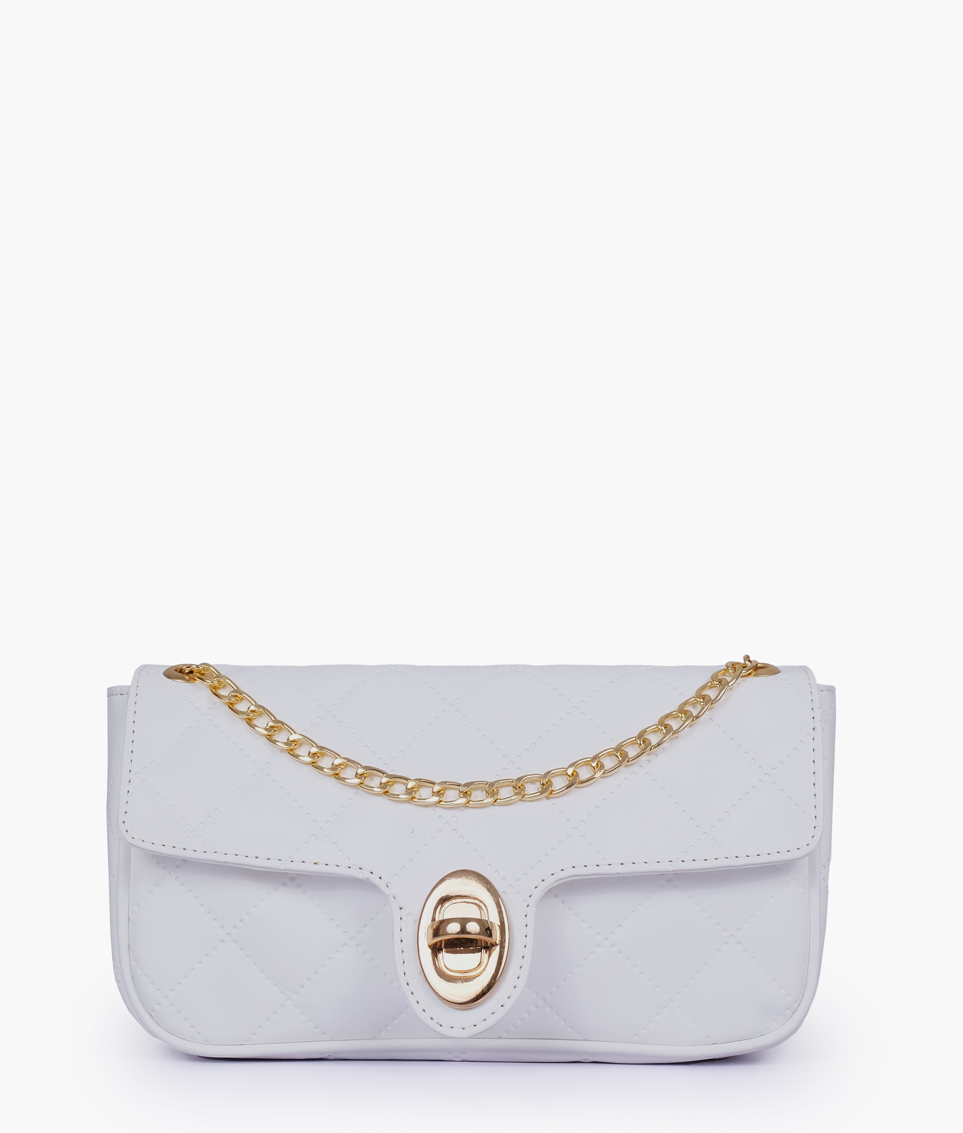 White quilted small shoulder bag with chain