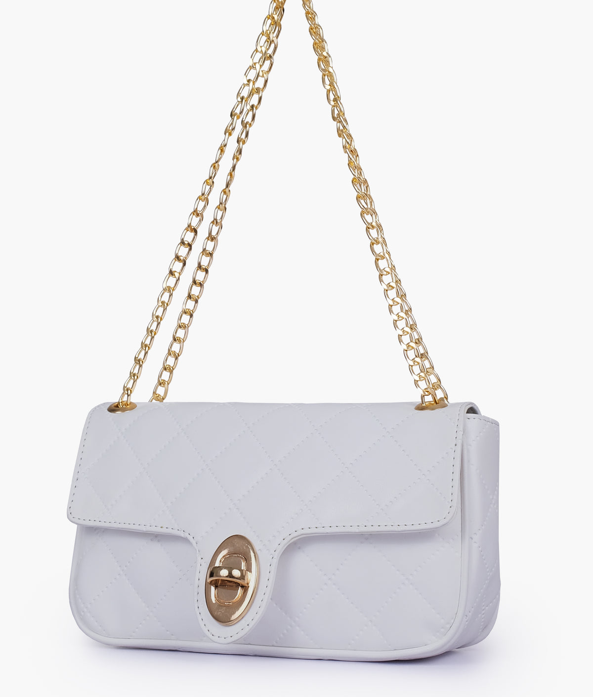 White quilted small shoulder bag with chain