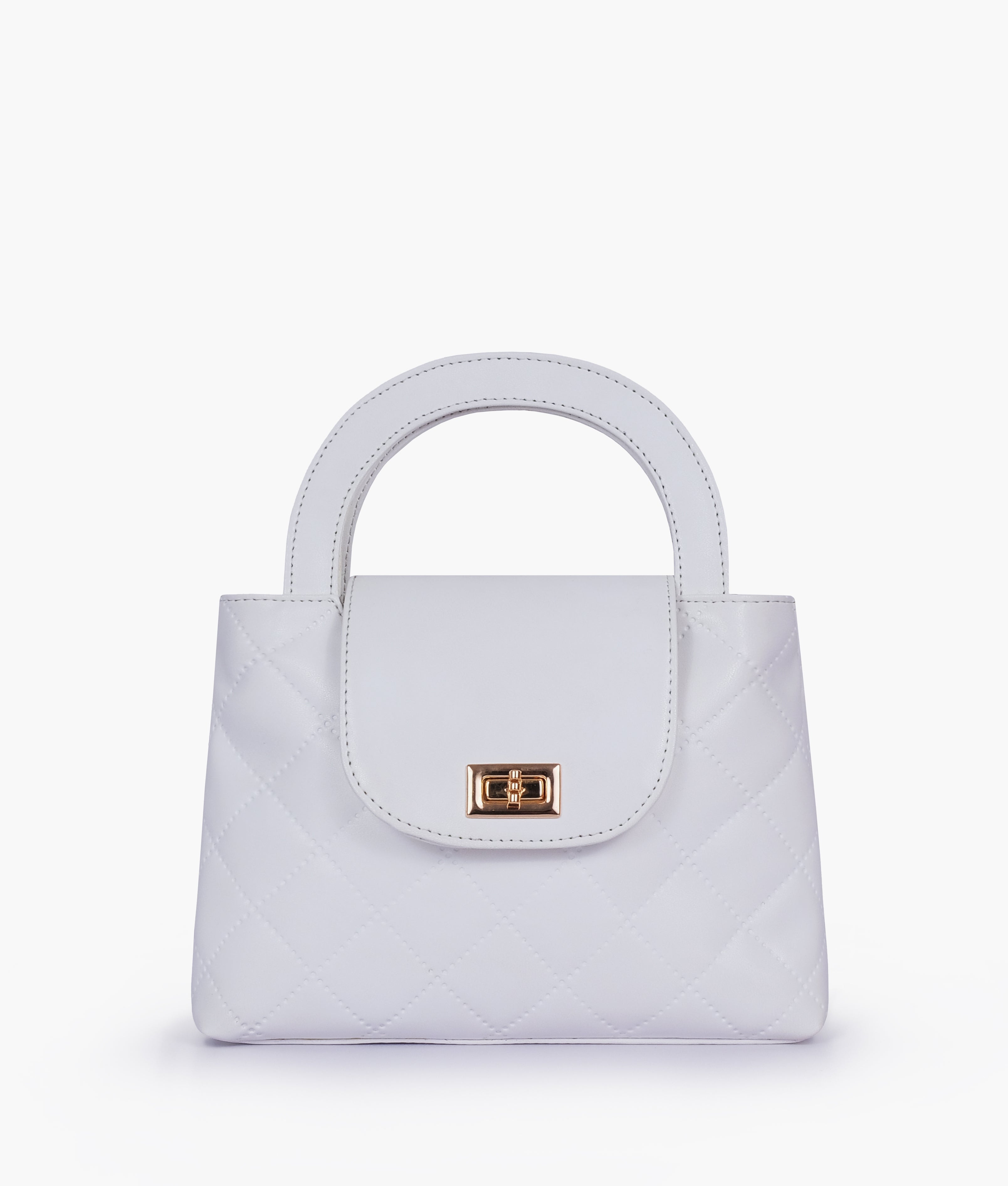 White flap quilted bag with top handle