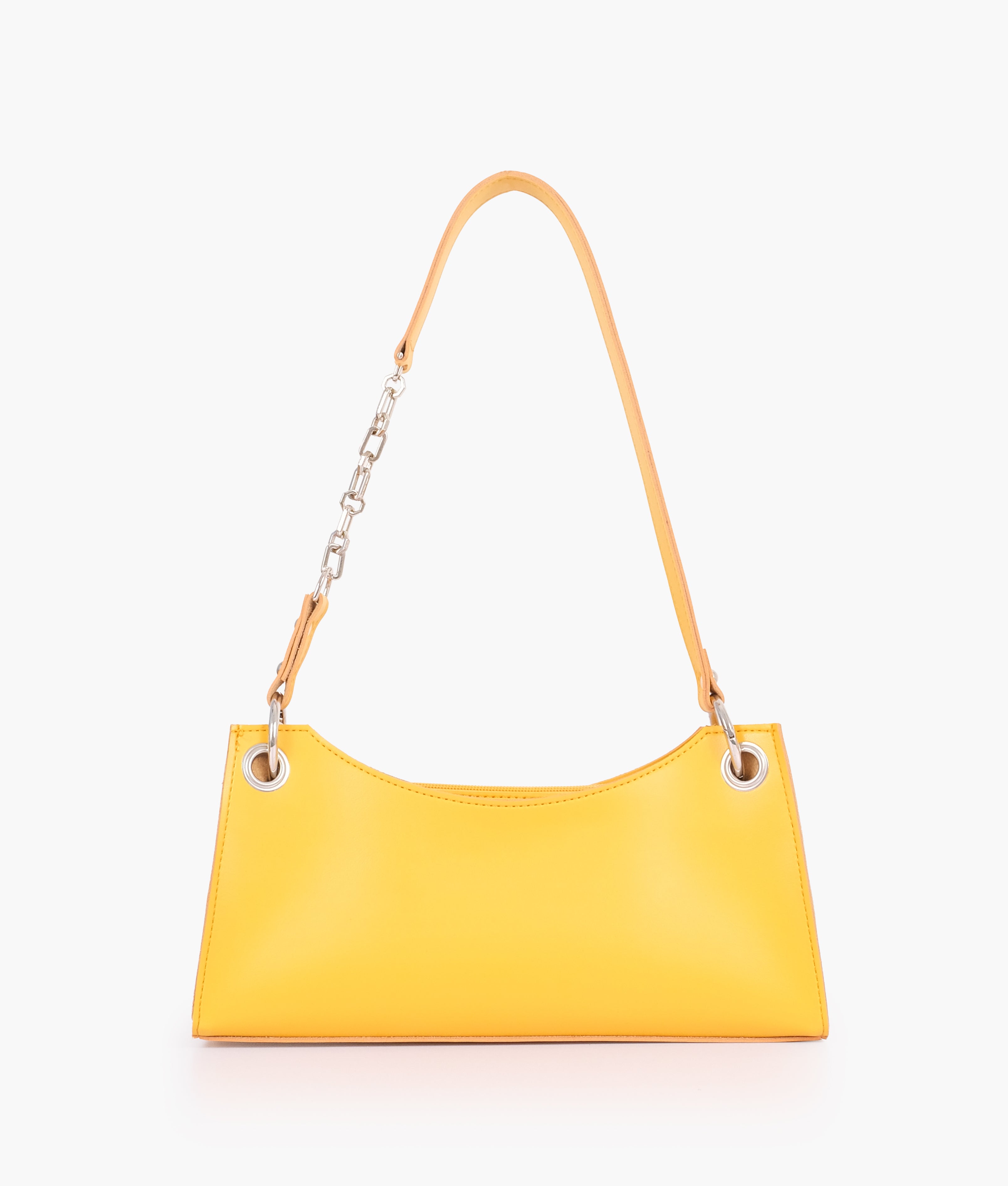 Yellow elongated chain handle purse