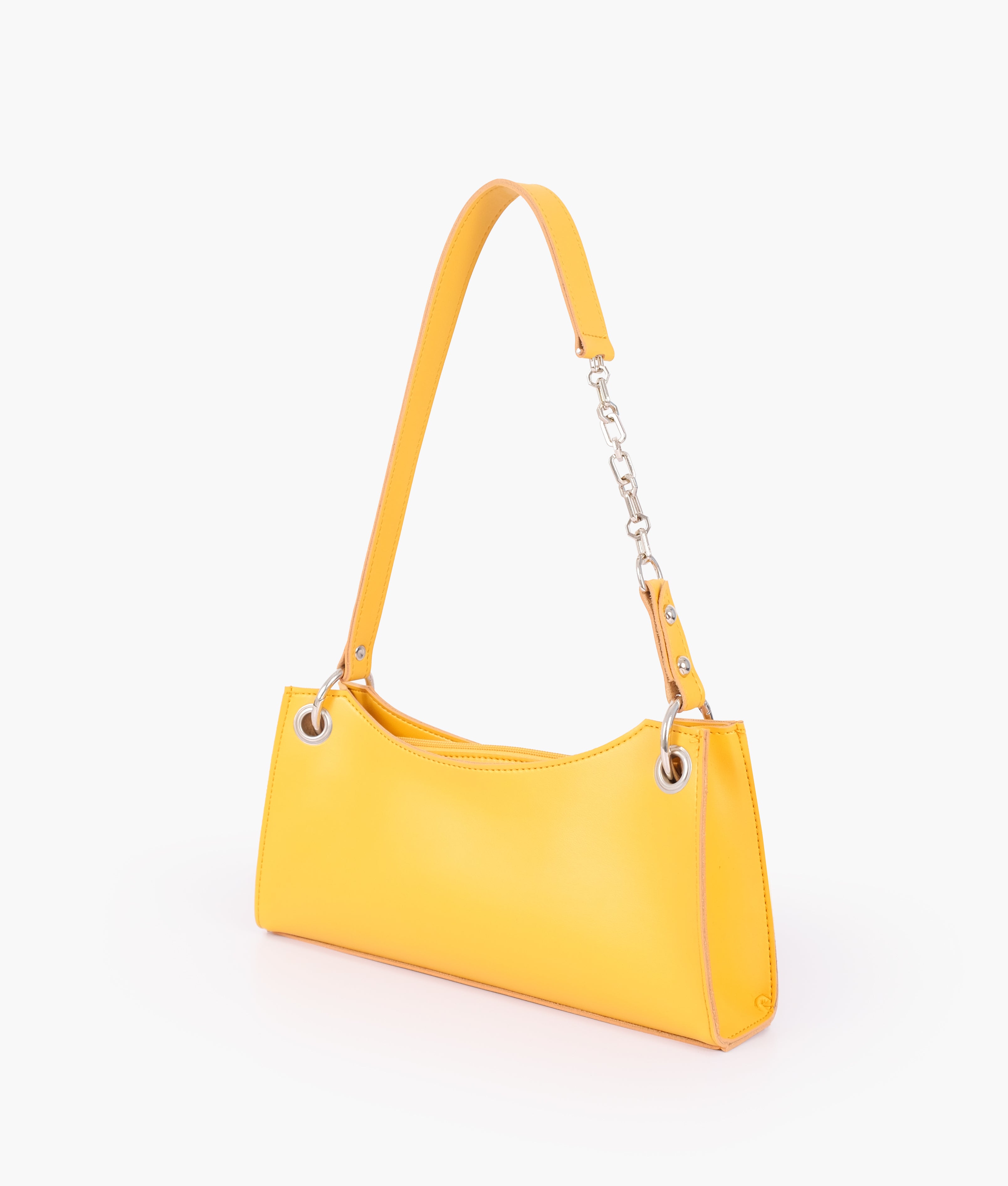 Yellow elongated chain handle purse