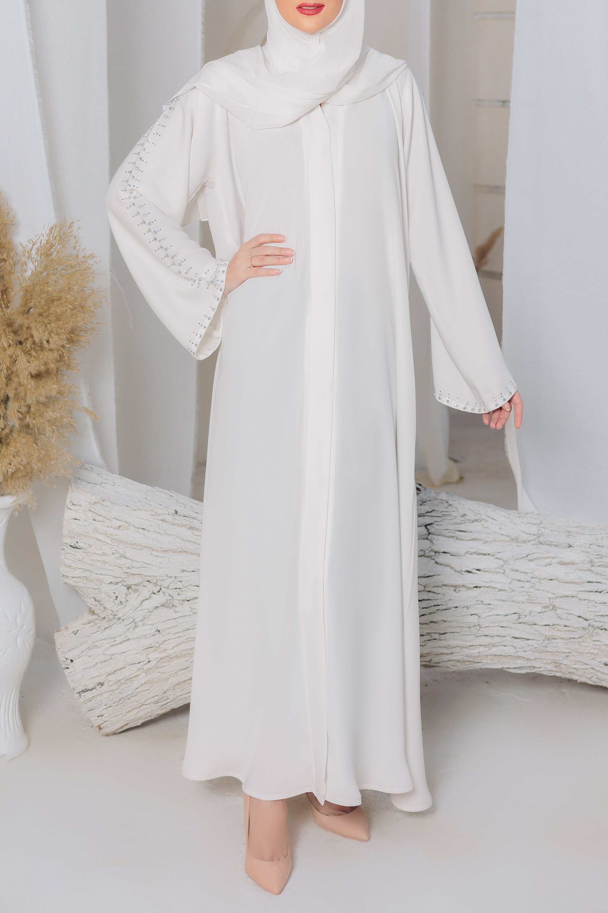 Floral White Abaya