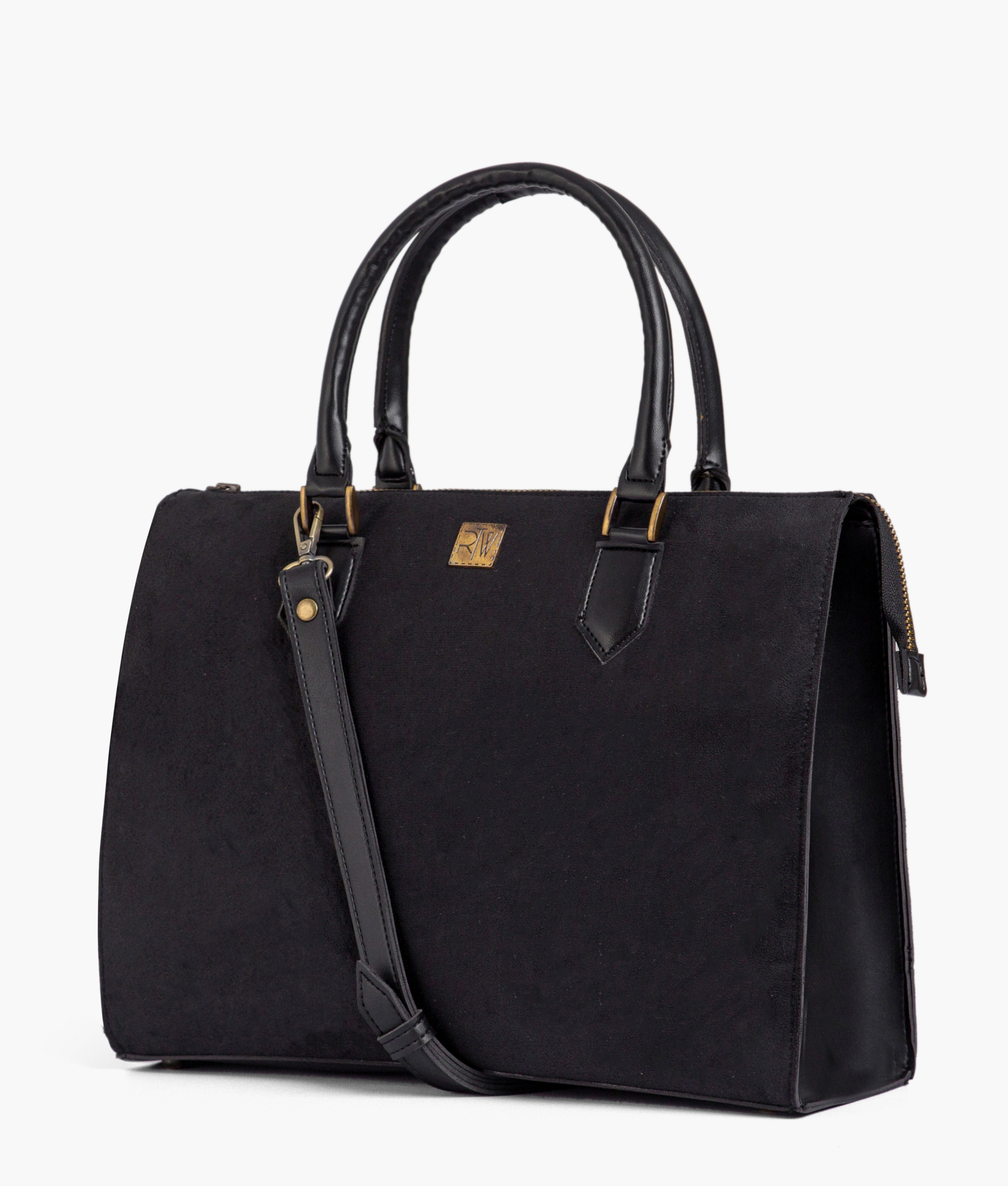 Black suede workplace handbag