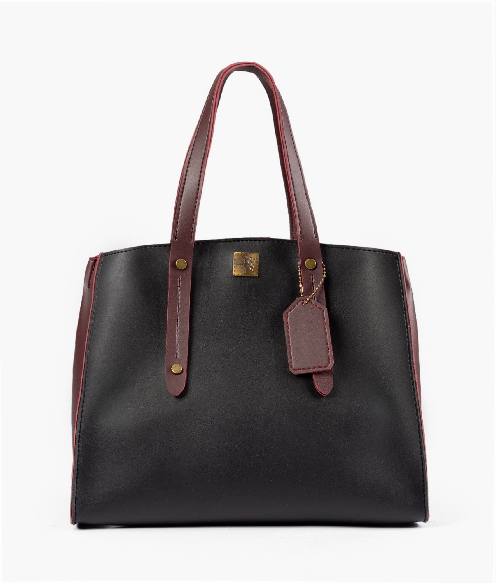 Black with burgundy multi compartment satchel bag