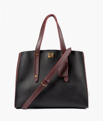 Black with burgundy multi compartment satchel bag