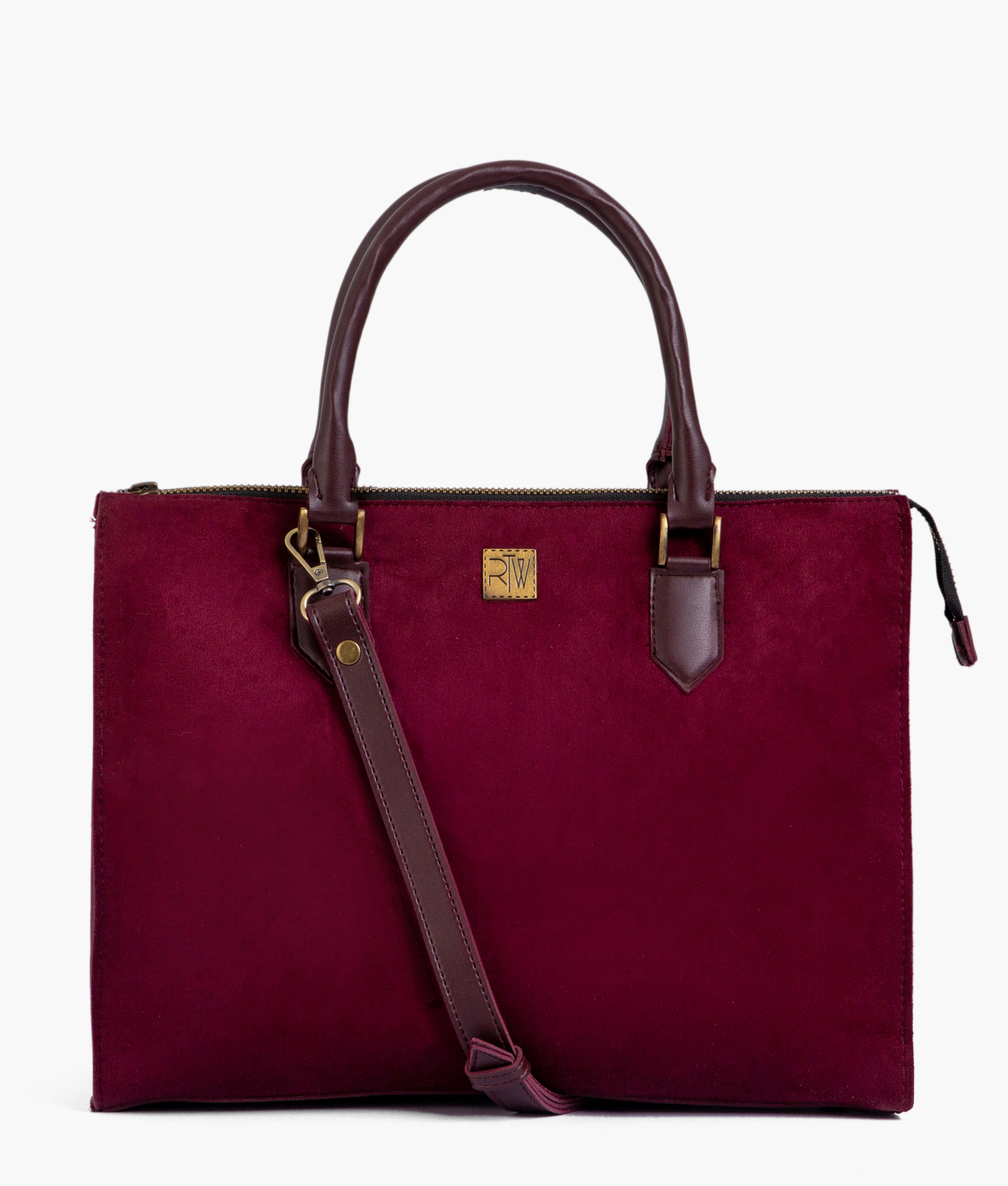 Burgundy suede workplace handbag