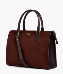 Dark brown suede workplace handbag