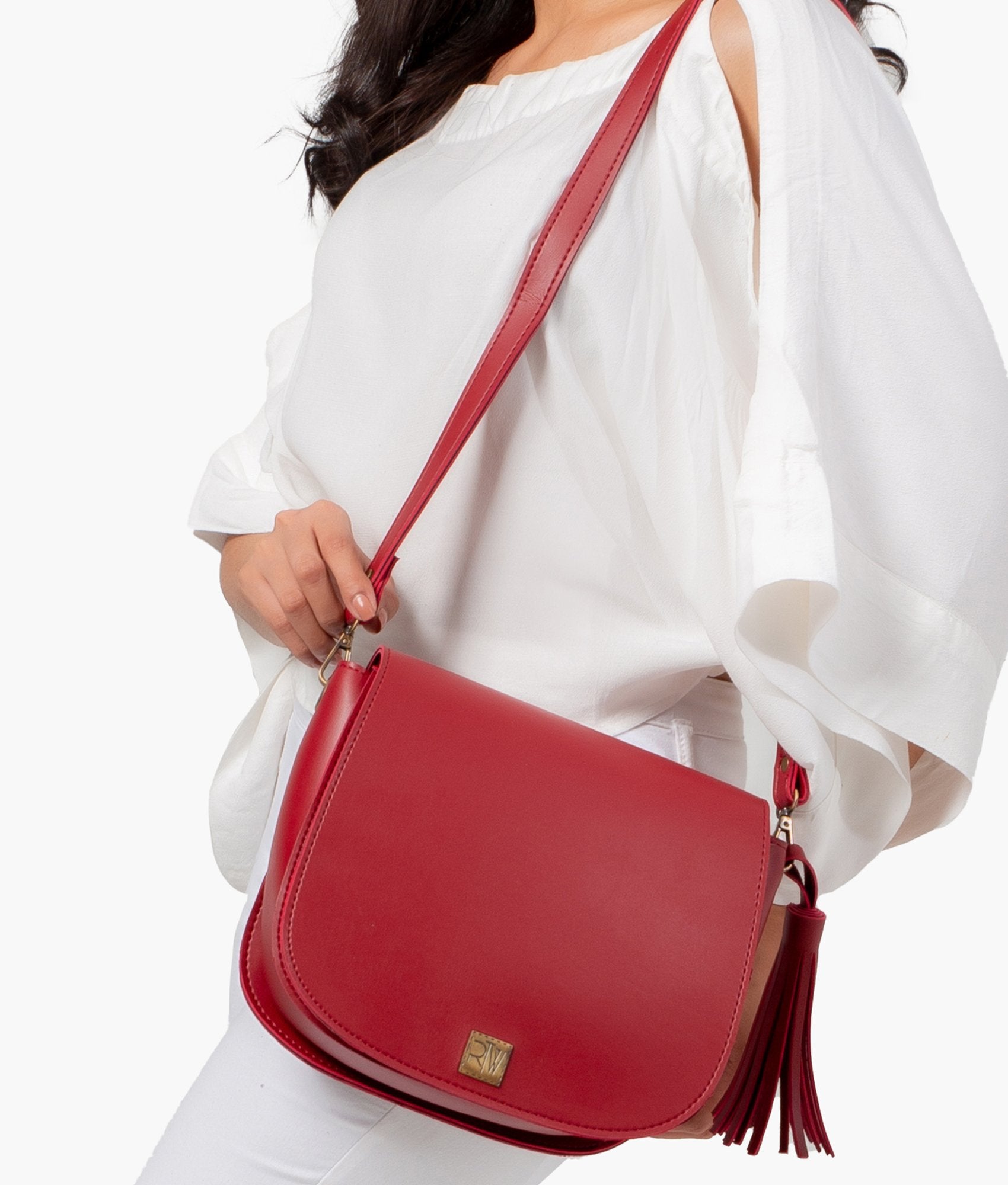 Maroon foldover saddle bag