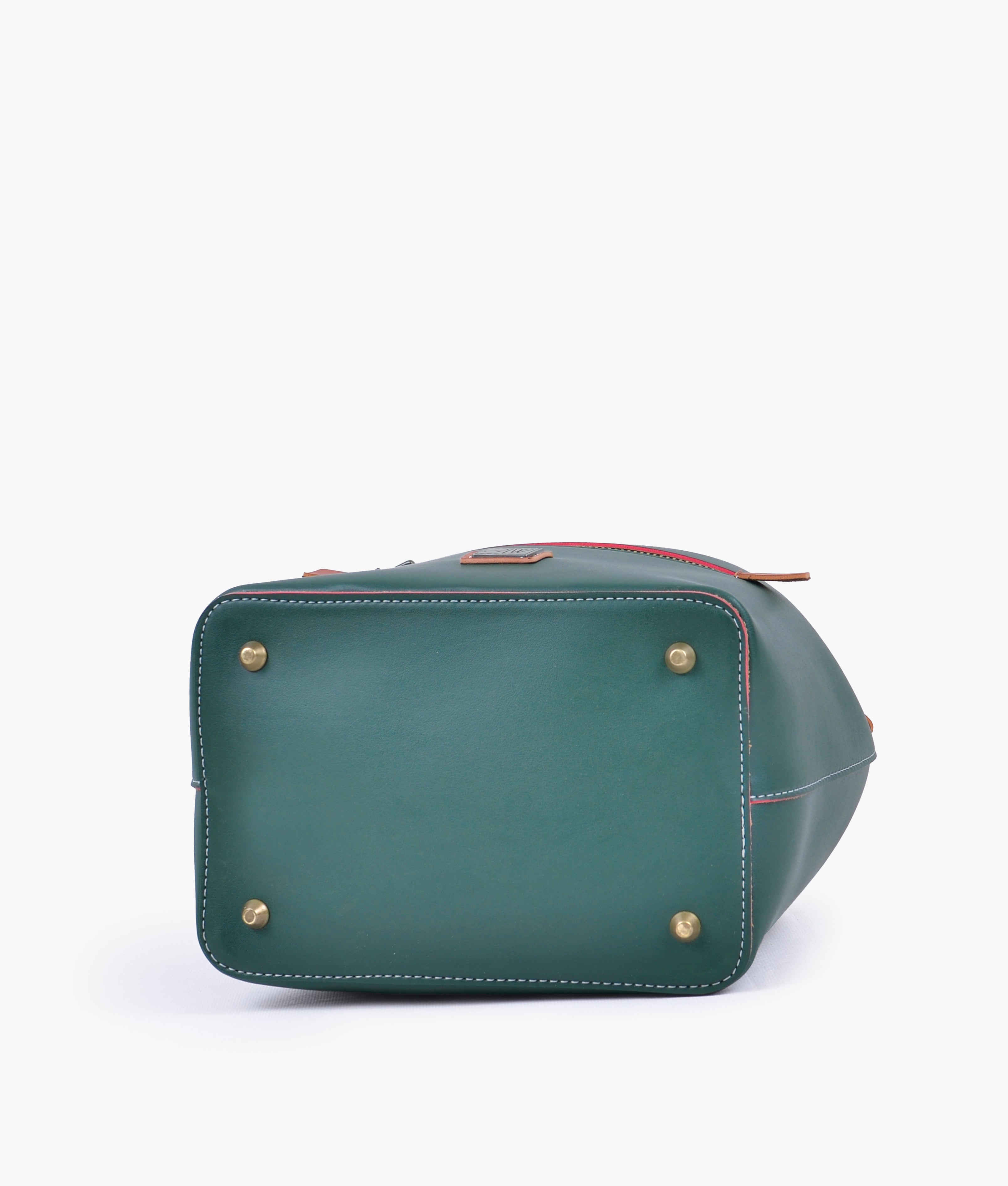 Army green and rust bucket bag with zipper pocket