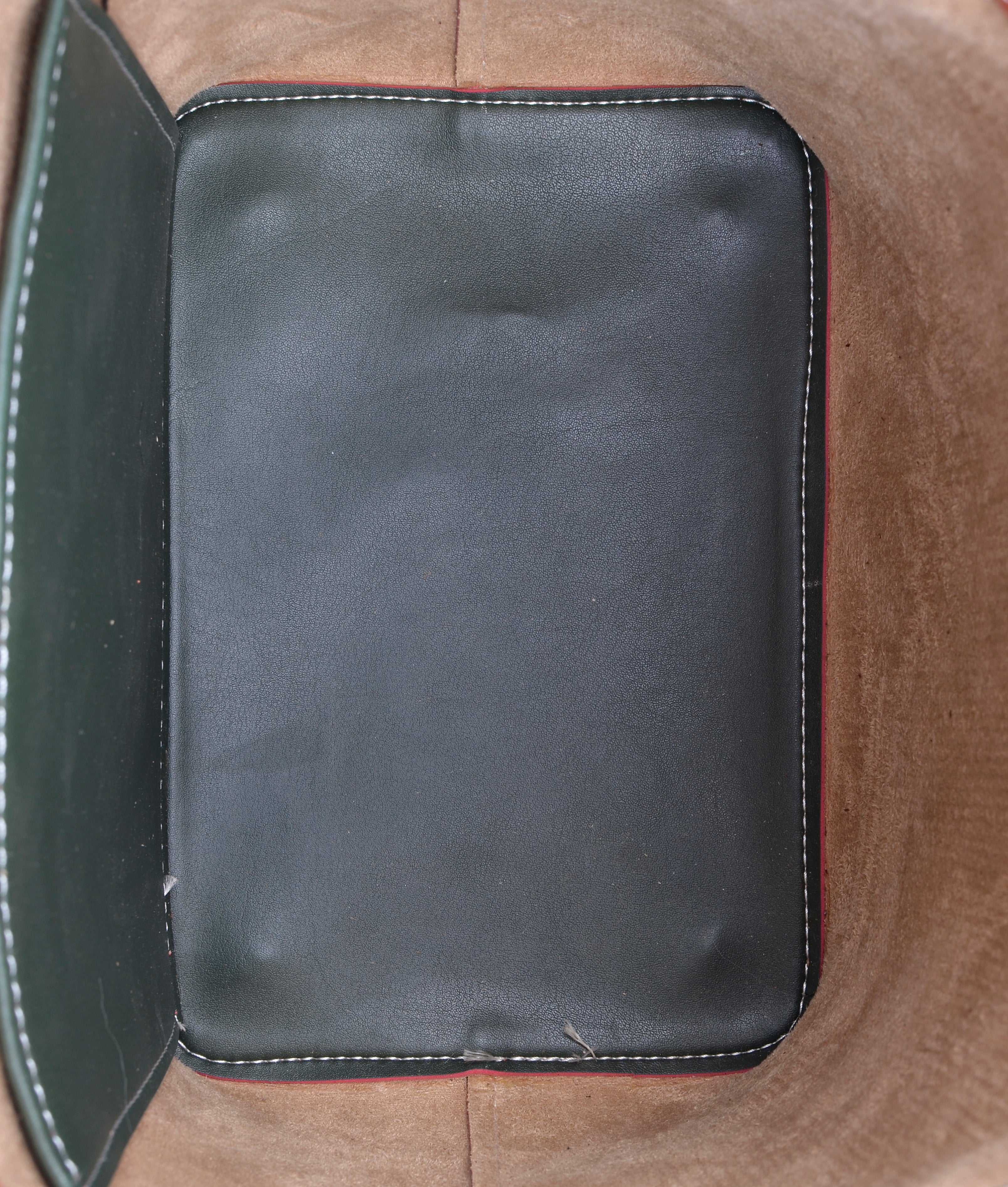 Army green and rust bucket bag with zipper pocket