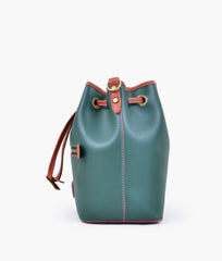 Army green and rust bucket bag with zipper pocket