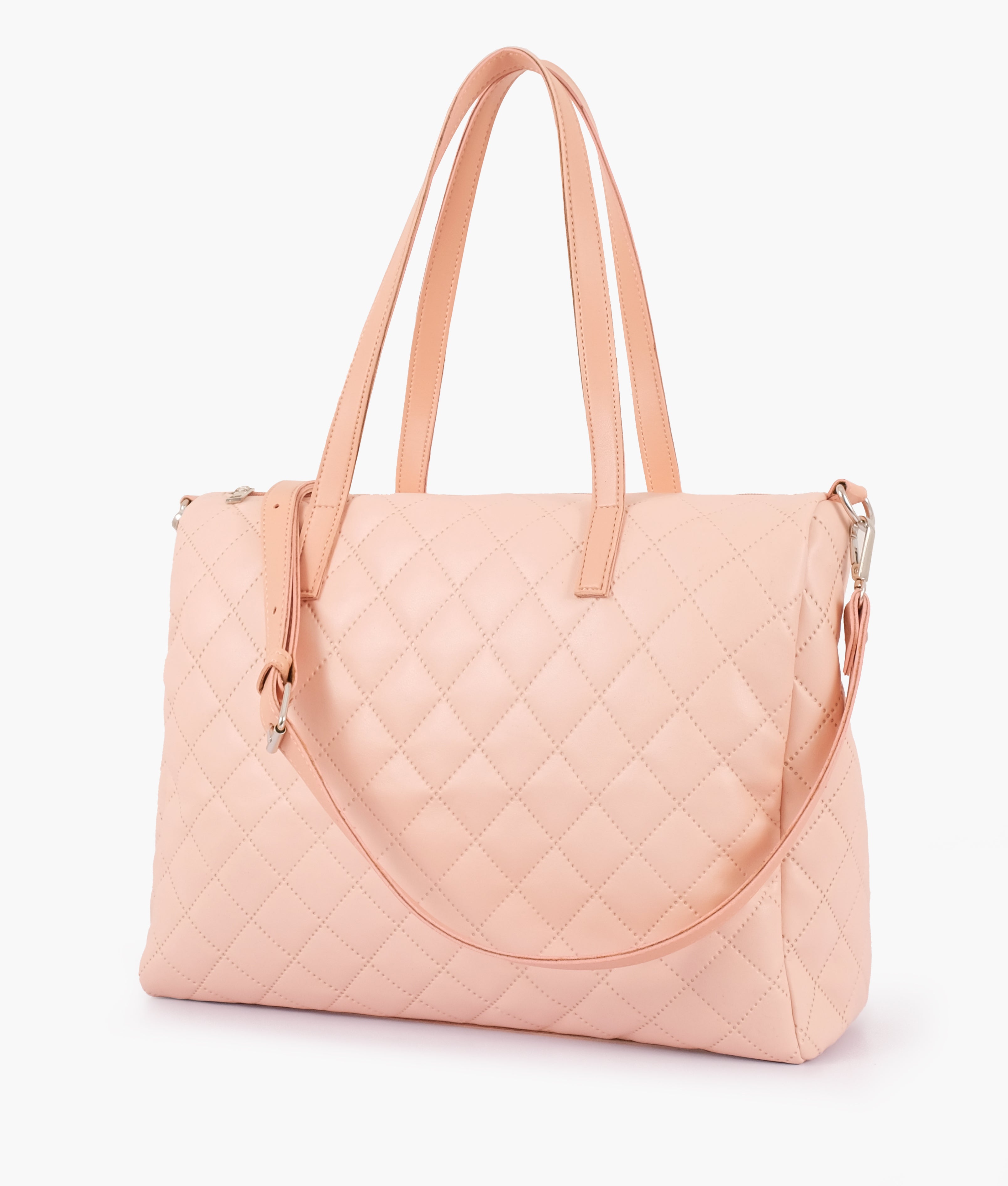 Baby pink quilted carryall tote bag