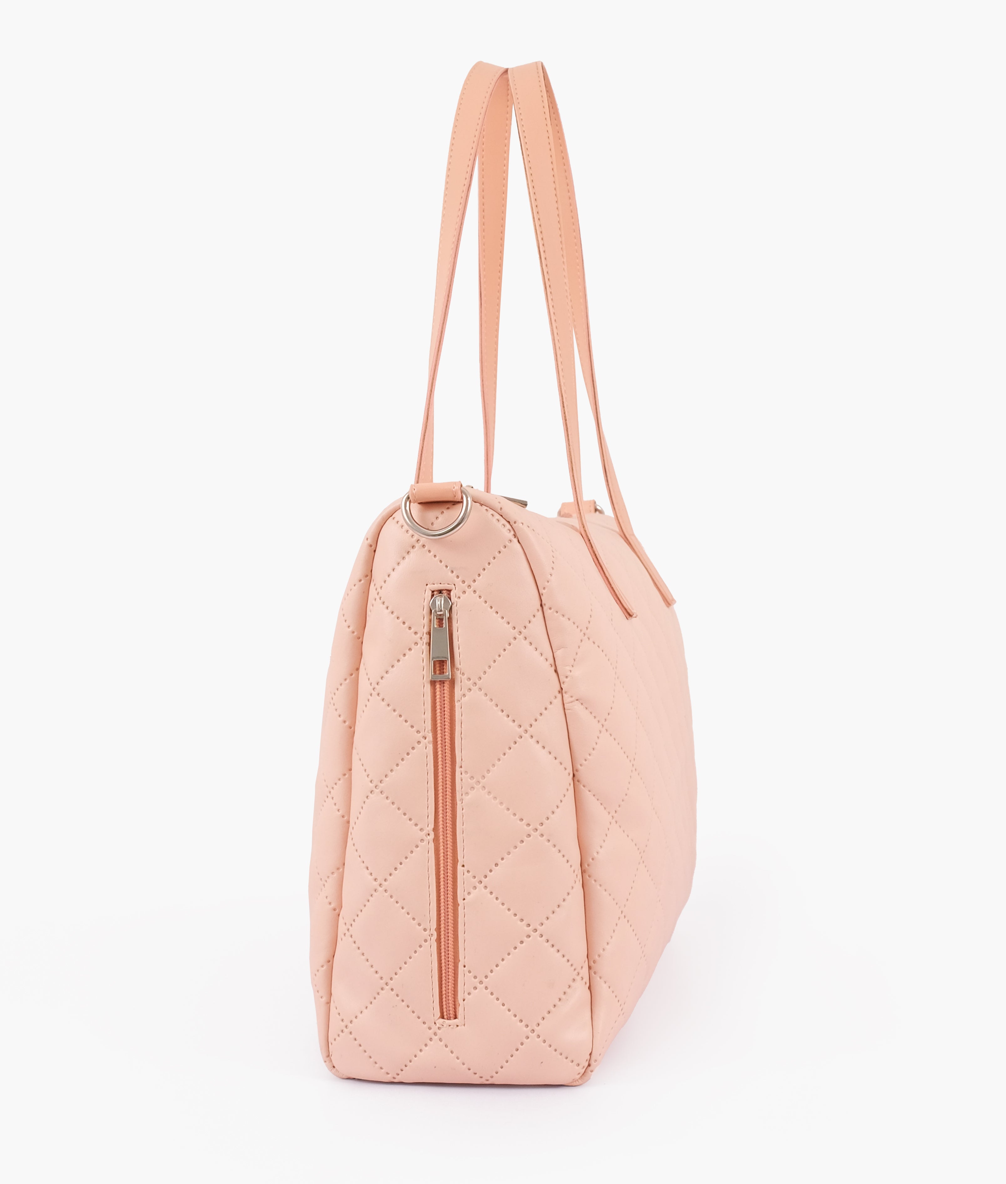 Baby pink quilted carryall tote bag