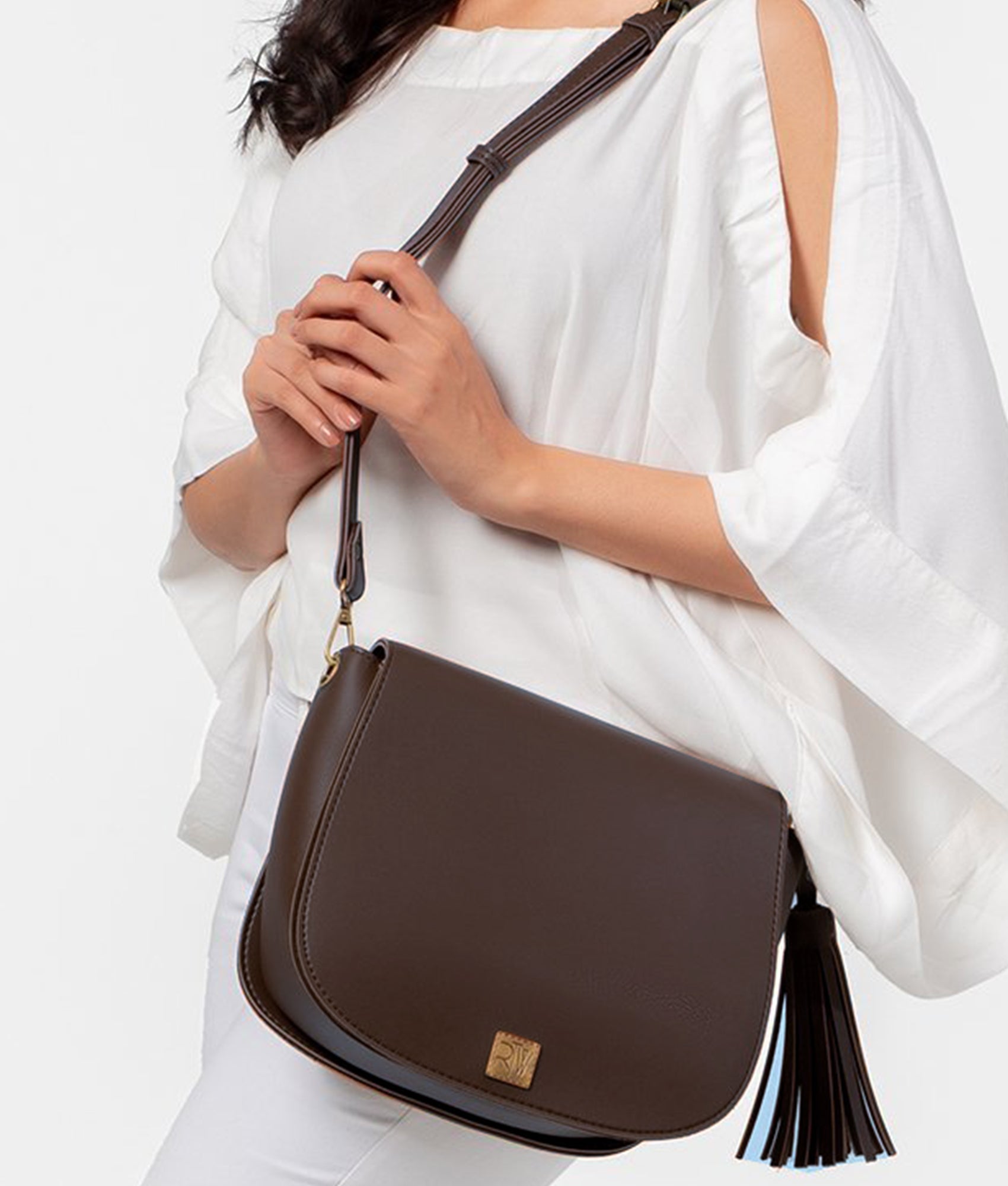 Dark brown foldover saddle bag