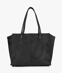 Black suede over the shoulder tote bag