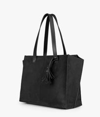 Black suede over the shoulder tote bag