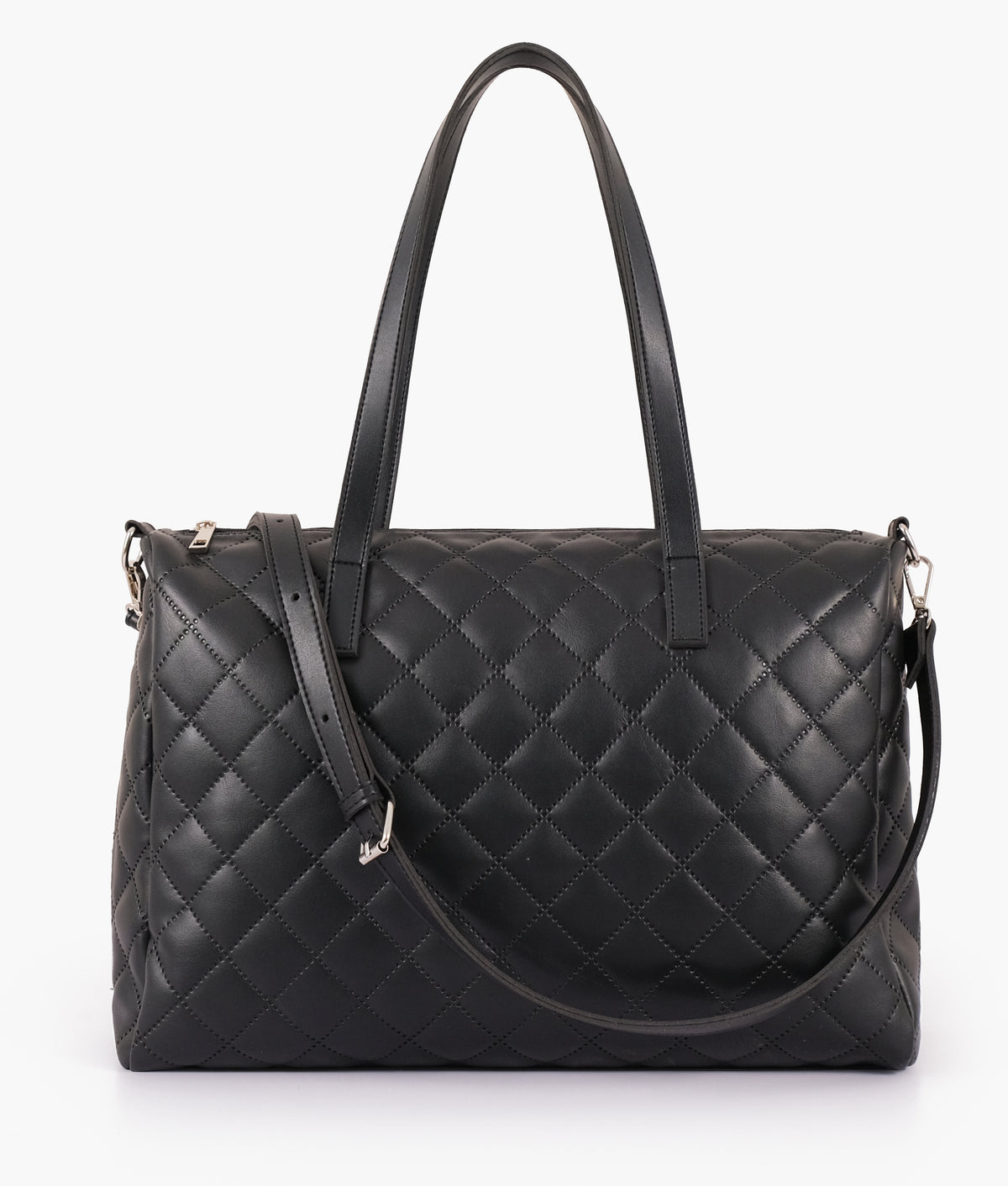 Black quilted carryall tote bag