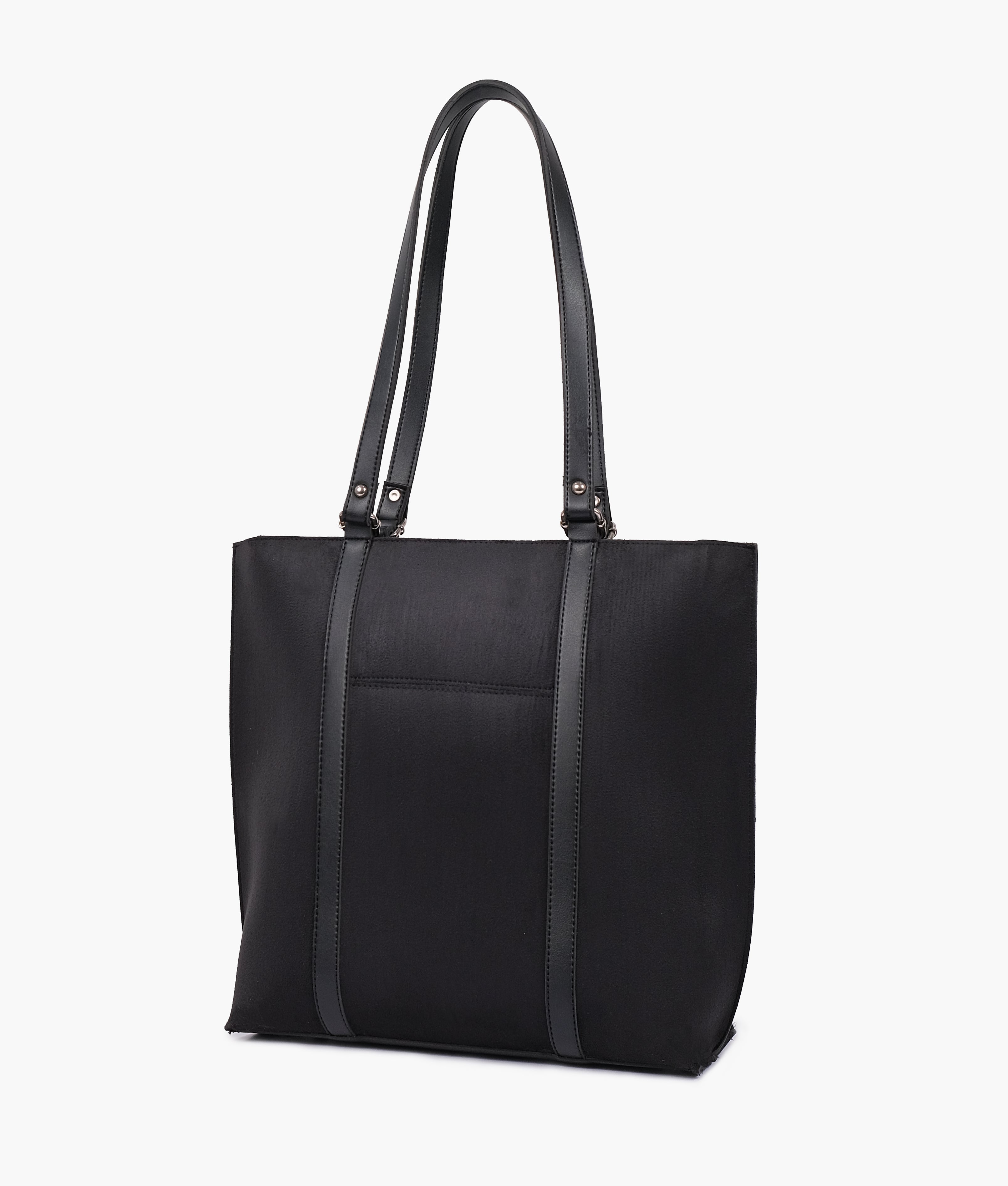 Black suede double-handle tote bag
