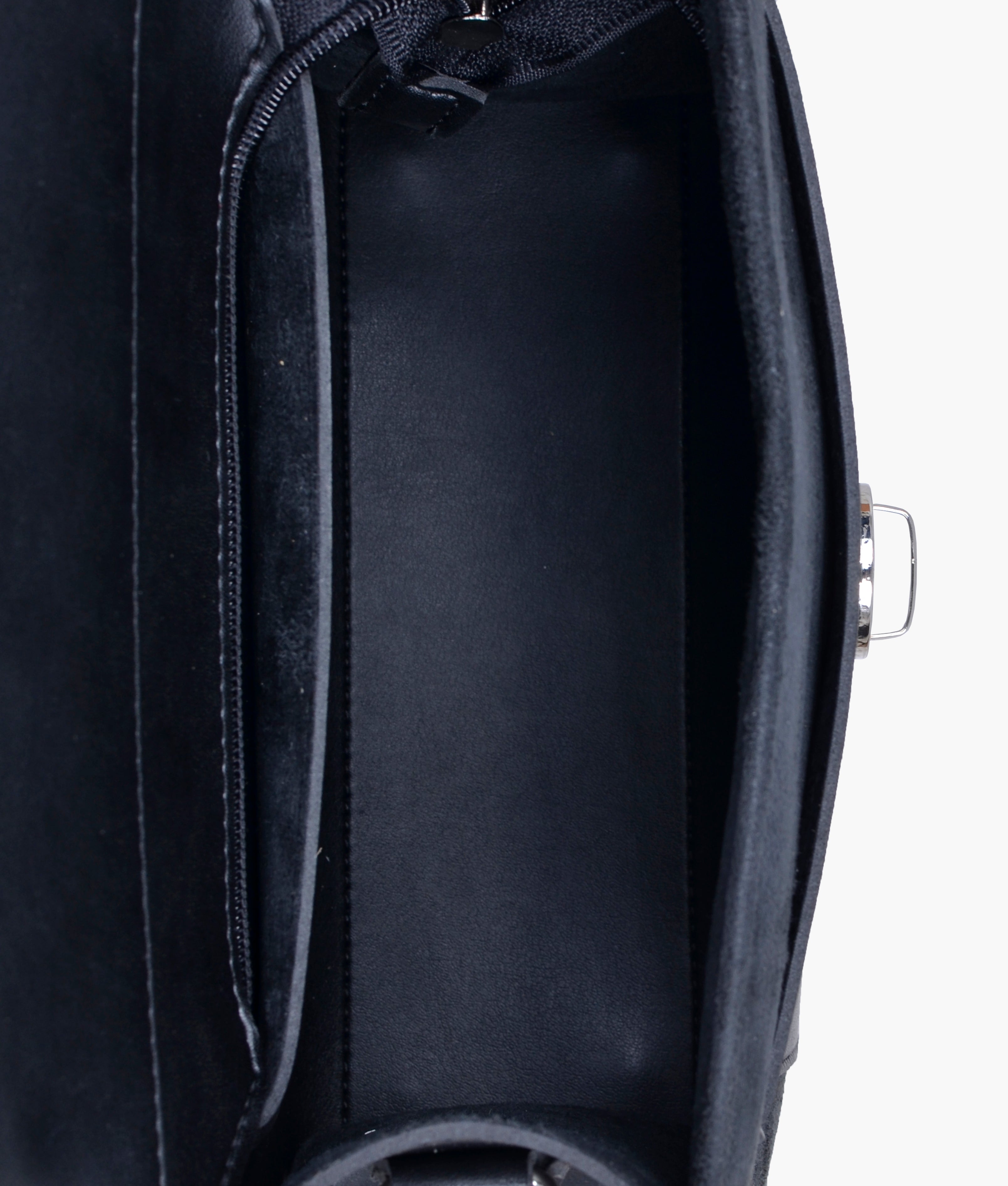 Black suede push-lock messenger bag