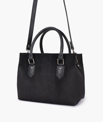 Black suede small satchel bag