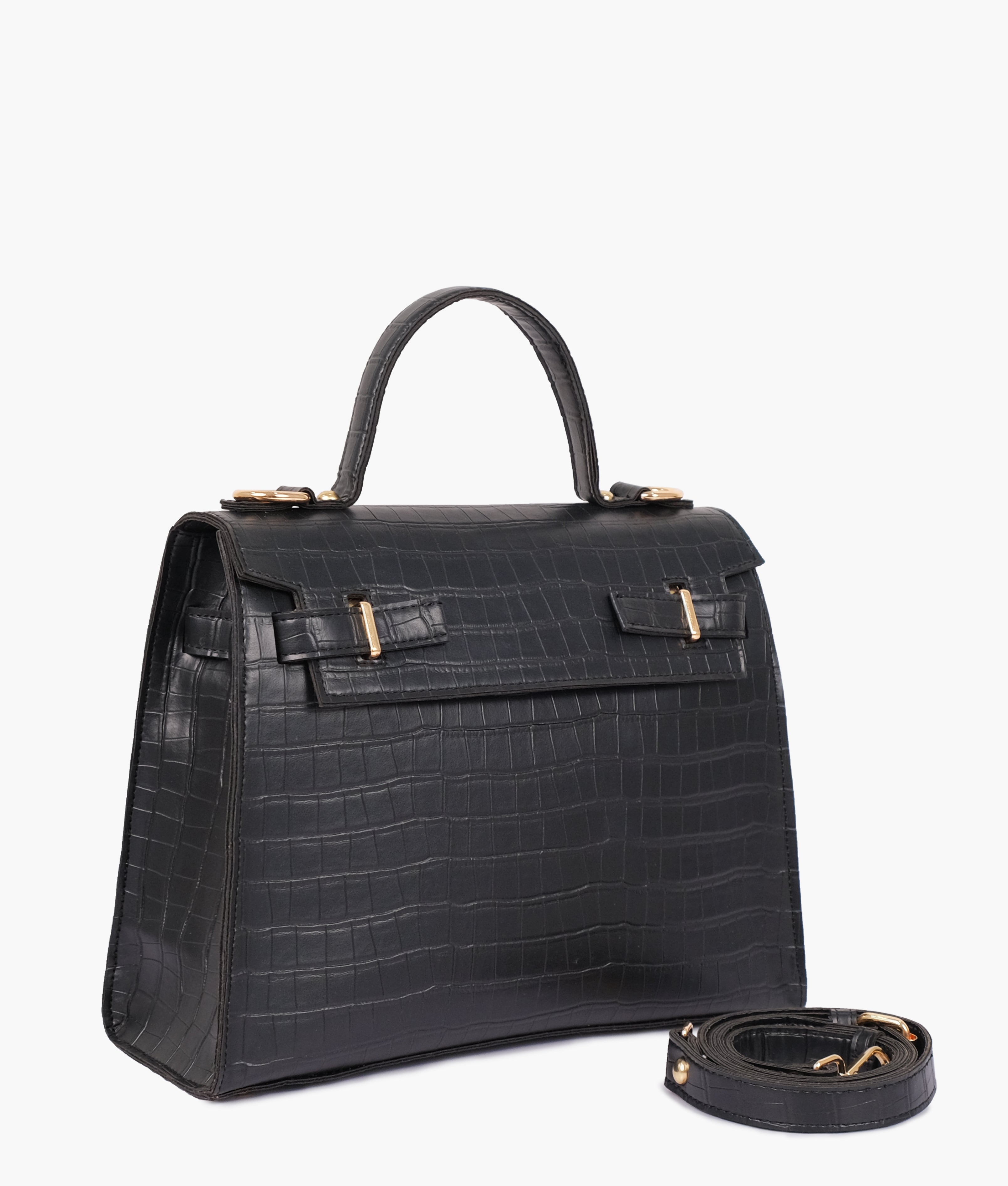 Black top-handle crocodile mini bag