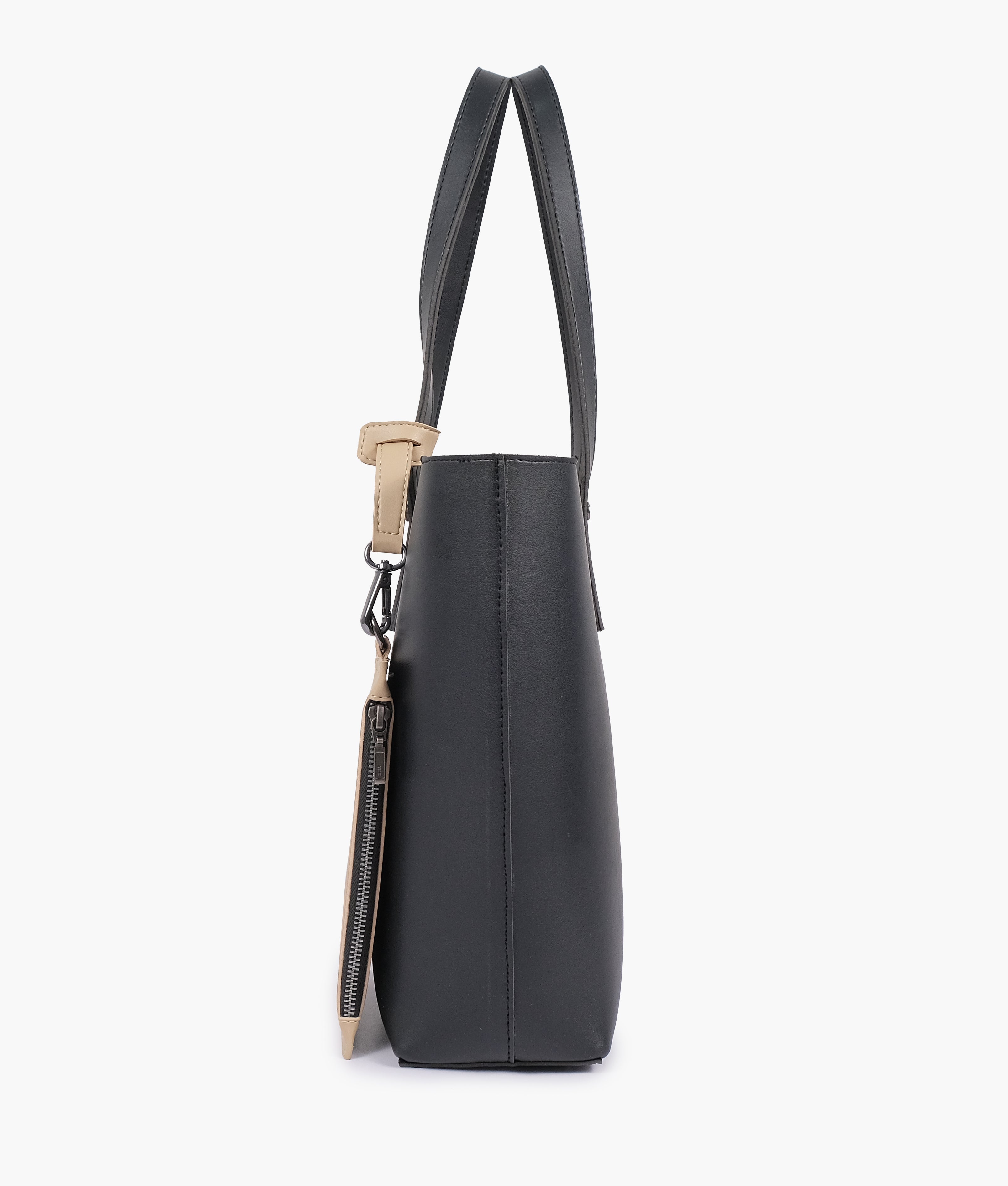 Black tote bag with detachable pouch